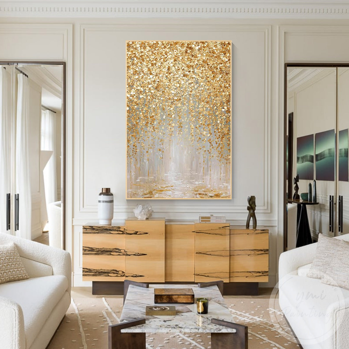 Champagne metallic abstract wall art for living room
