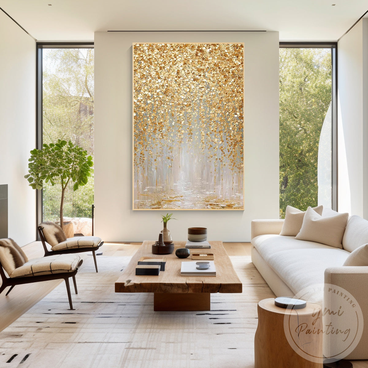 Modern champagne gold abstract canvas artwork