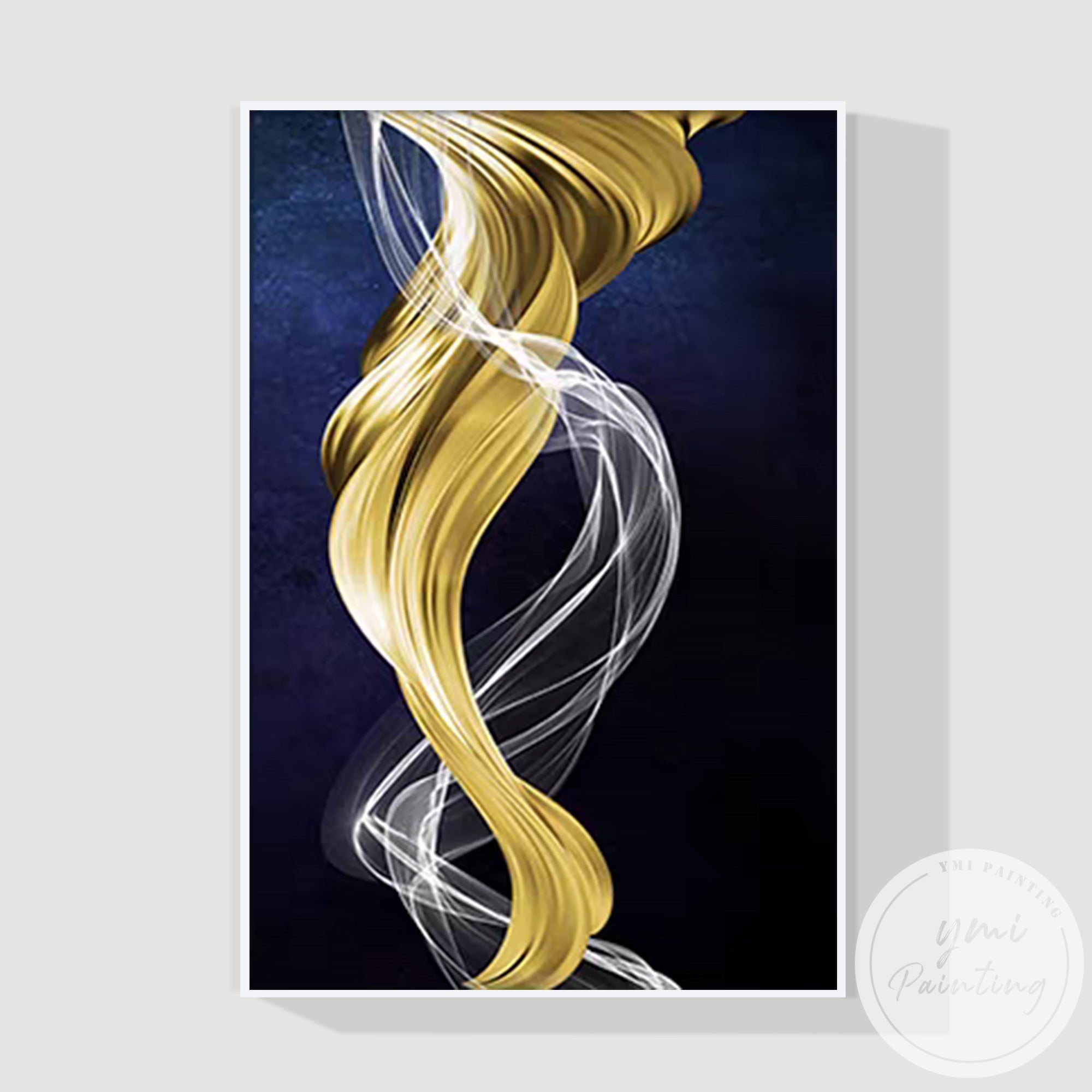 Navy blue and gold abstract wall art for contemporary living spaces