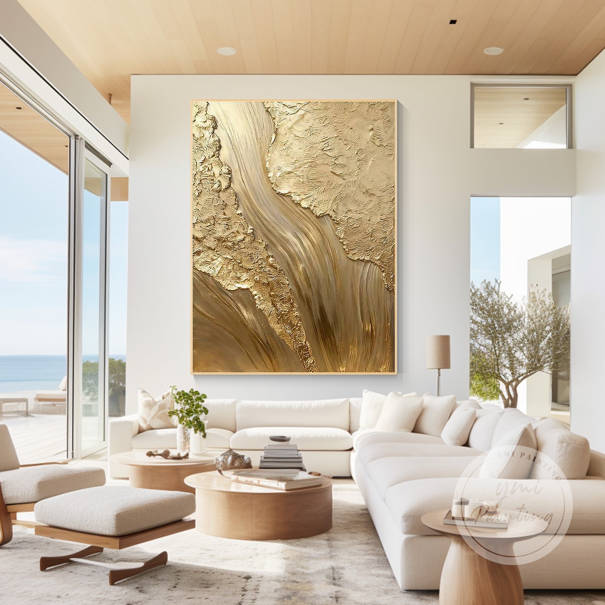Vertical gold canvas wall decor 
