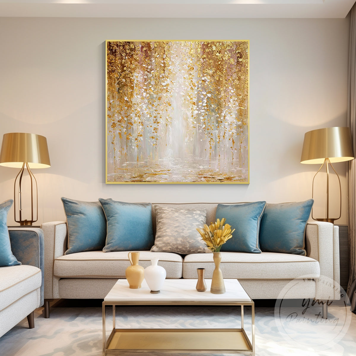 Luxury golden tree abstract wall art for living room
