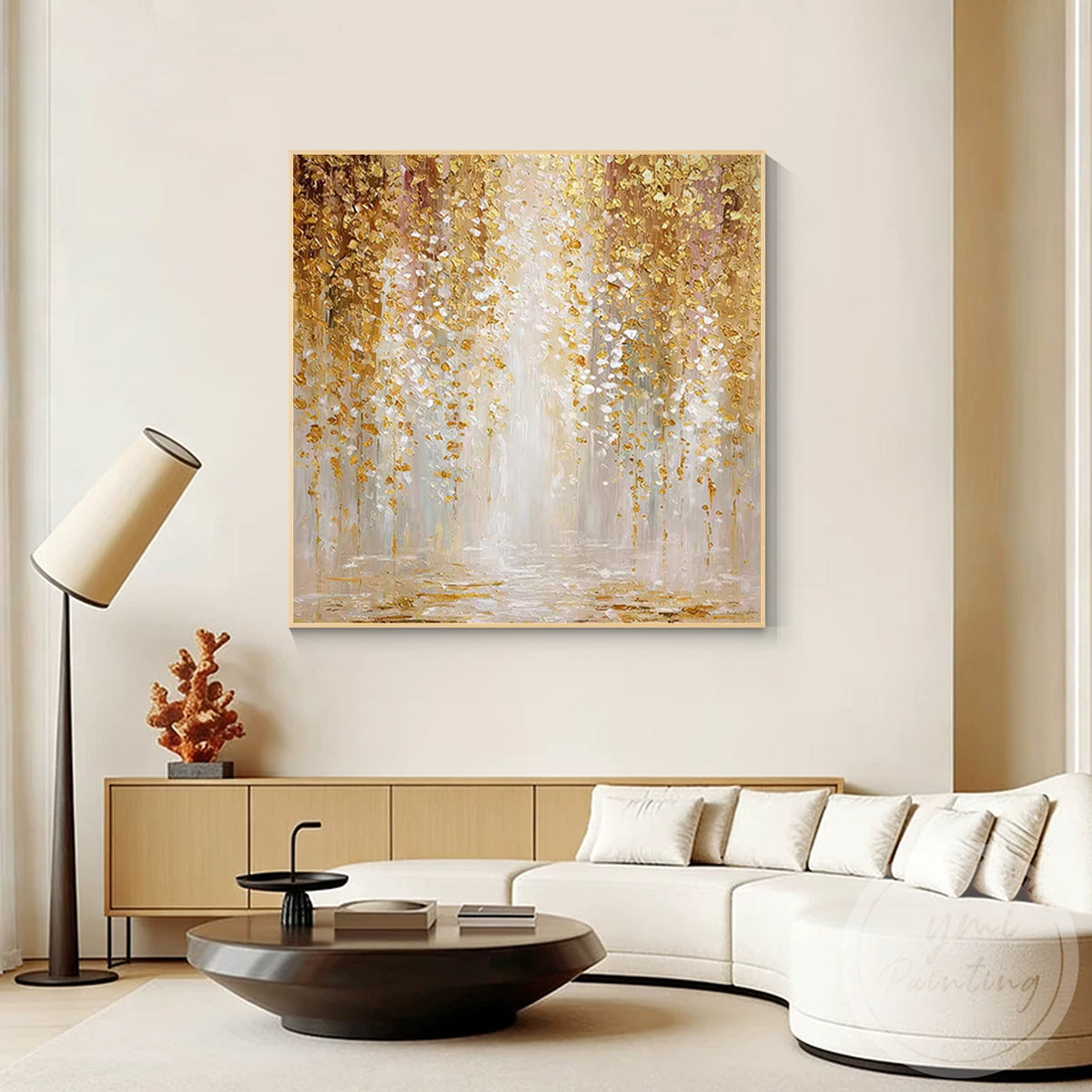 Champagne gold tree artwork on textured canvas