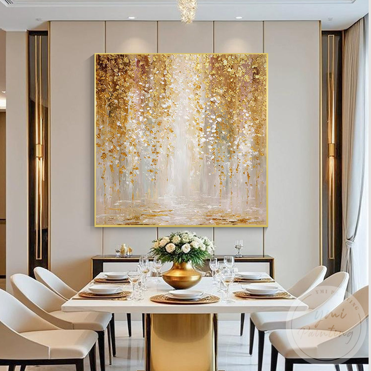 Modern golden tree canvas wall decor for home