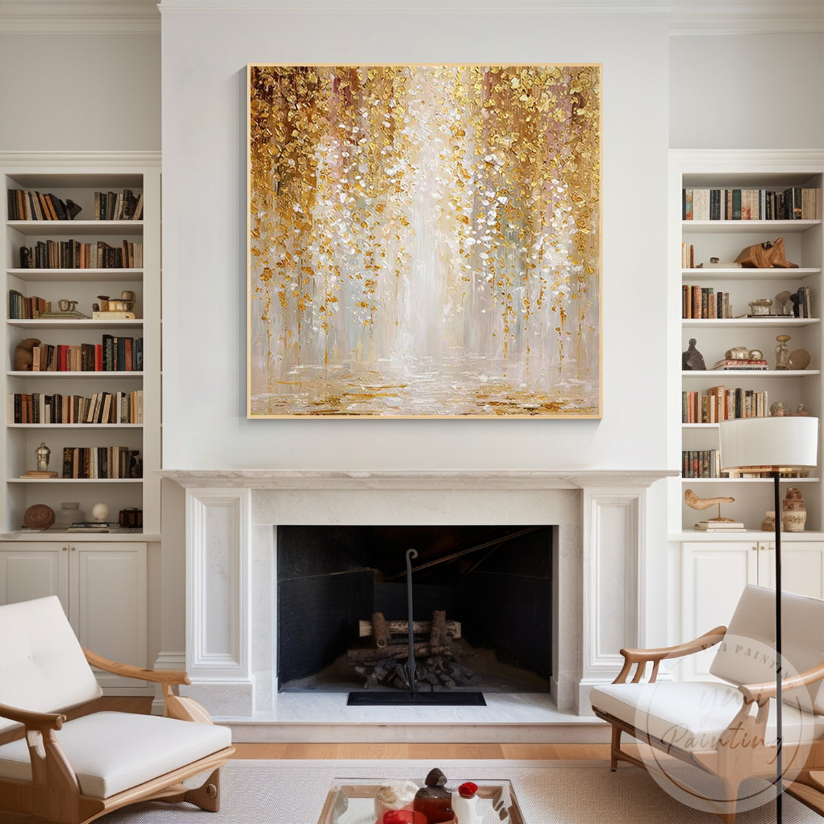 Golden tree painting with champagne gold accents