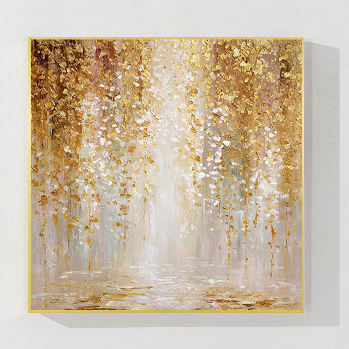 Golden tree abstract painting on textured canvas