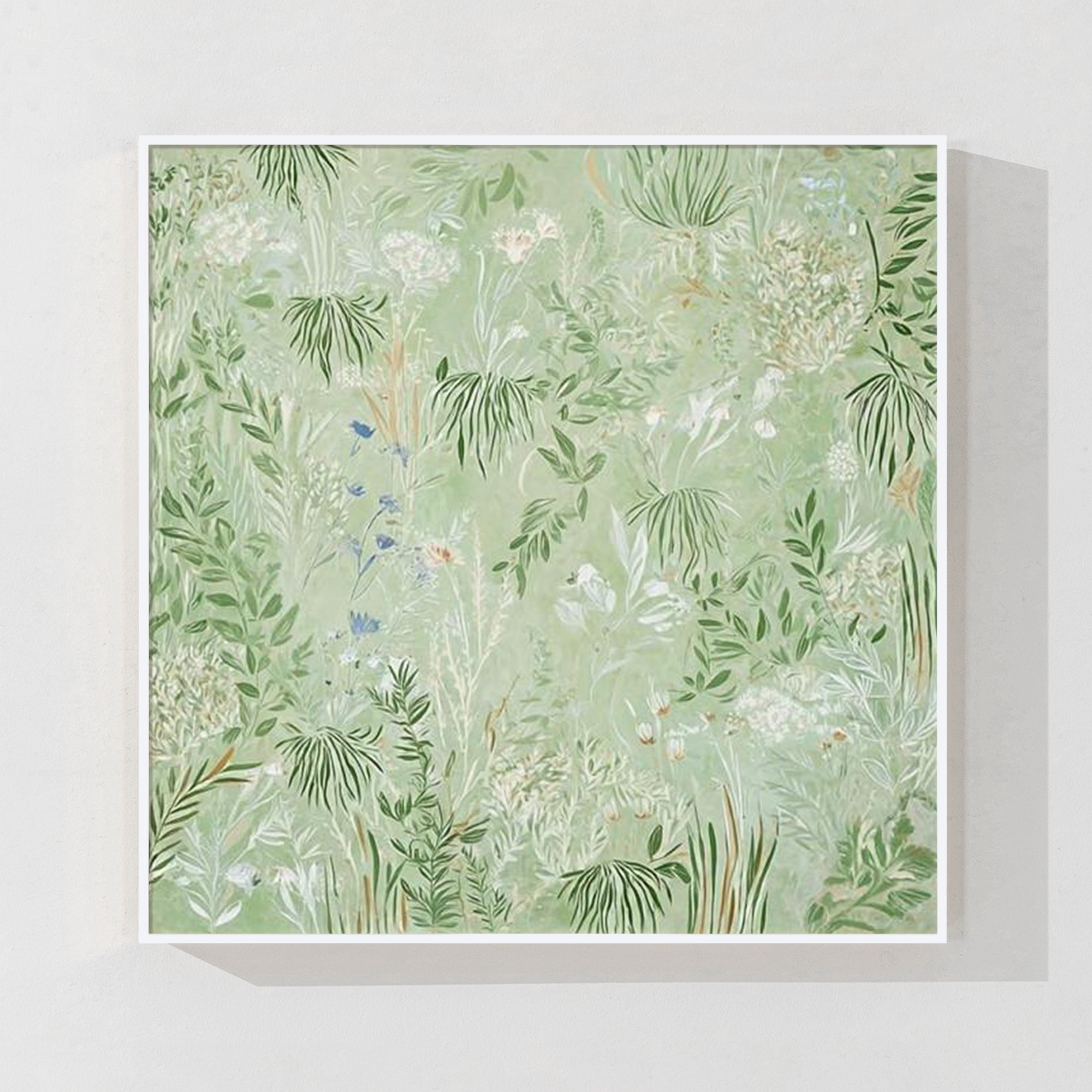 green botanical canvas wall art in modern living room decor