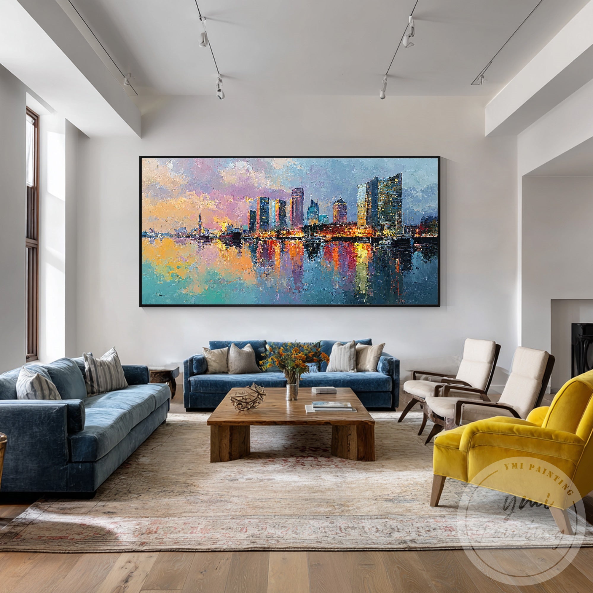 Modern Hamburg waterfront wall art evening reflection skyline