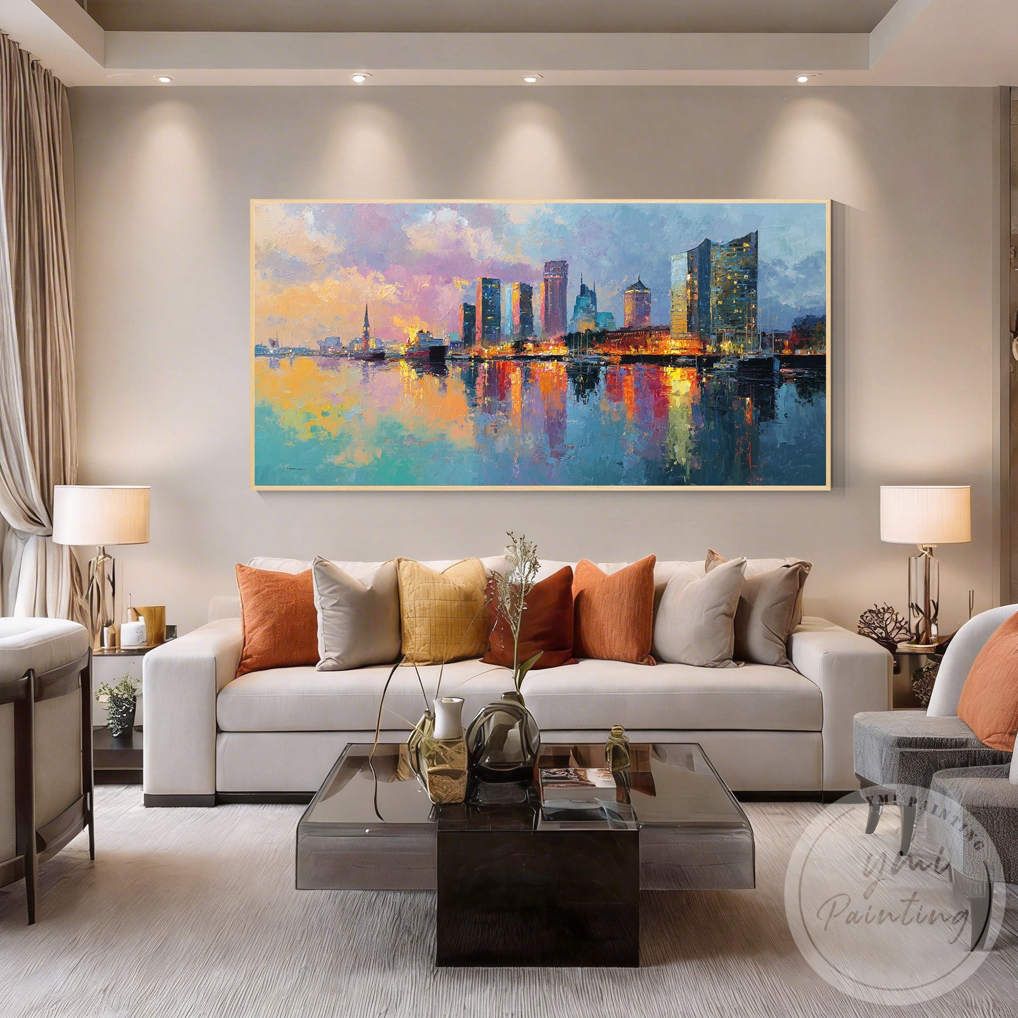 Contemporary Hamburg cityscape painting for interior decor