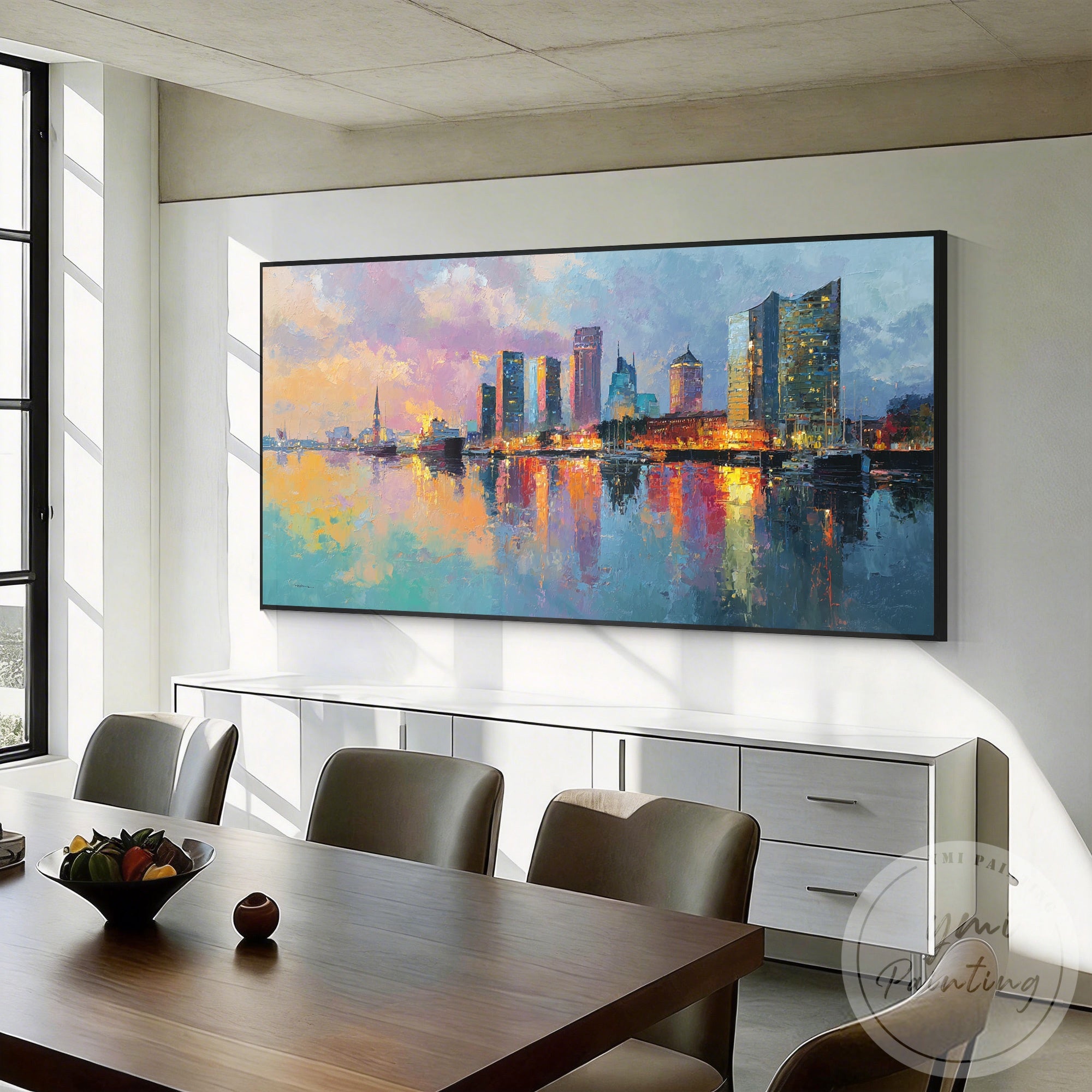 Hamburg skyline painting waterfront modern home wall decor