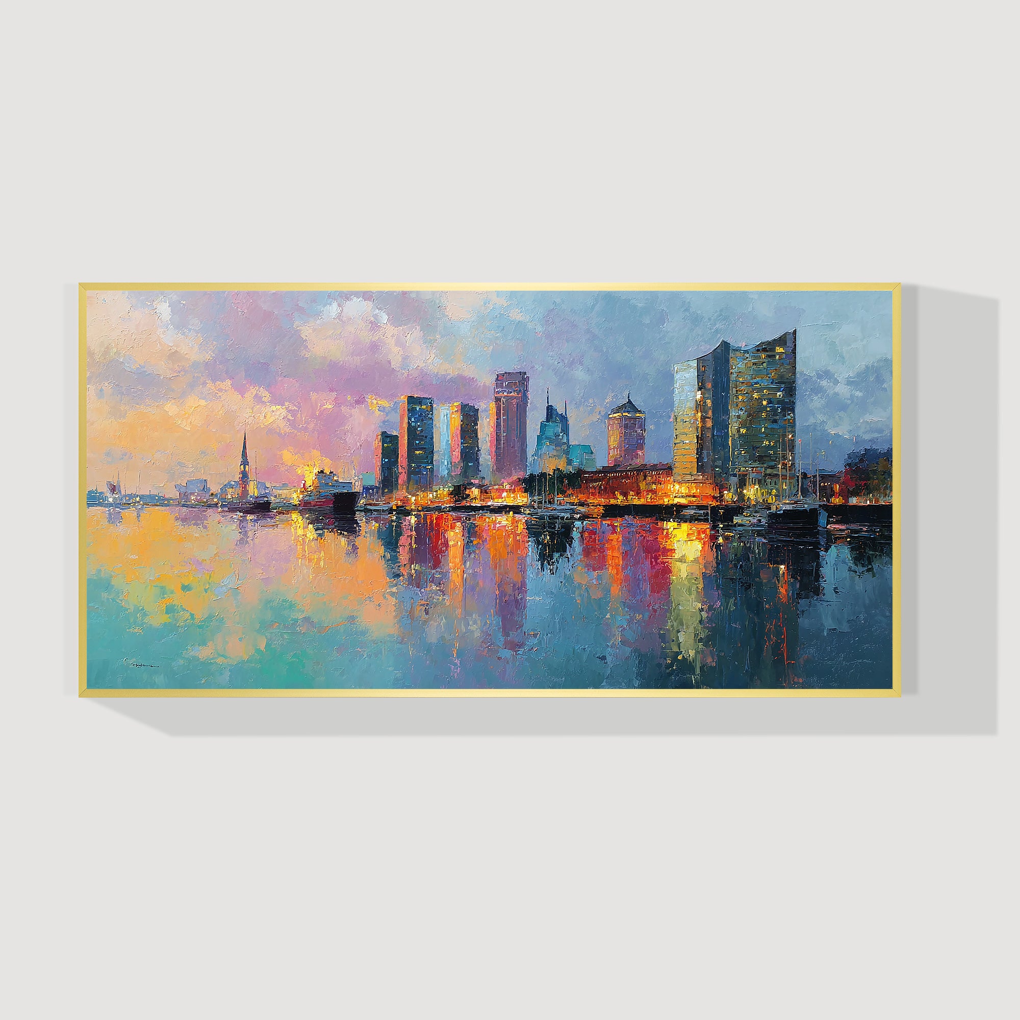 Hamburg skyline canvas art colorful harbor cityscape painting