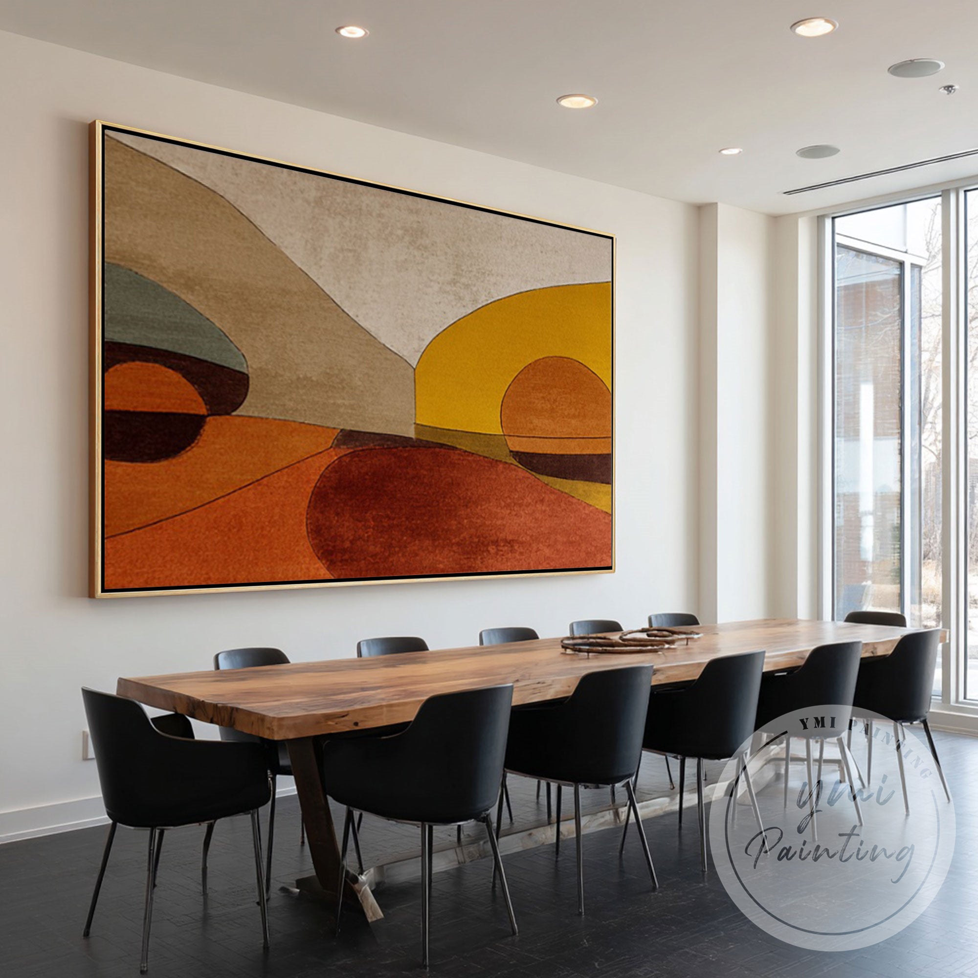 Terracotta and neutral abstract landscape canvas artwork