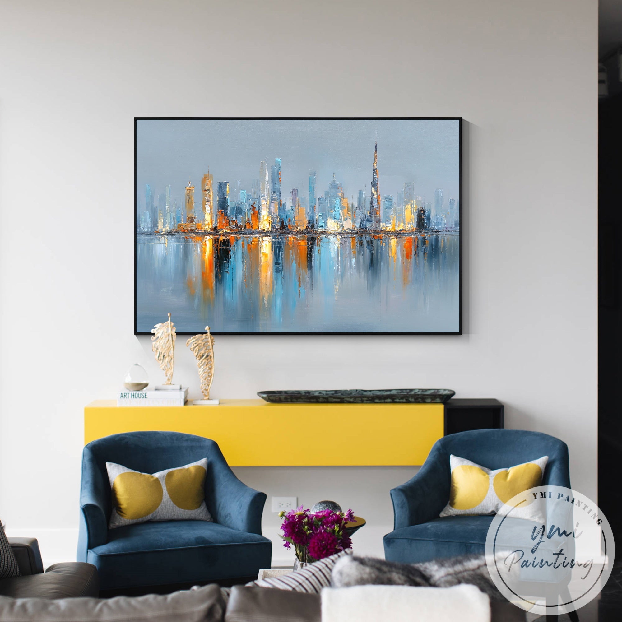 Oversized horizontal Dubai skyline wall art luxury canvas painting