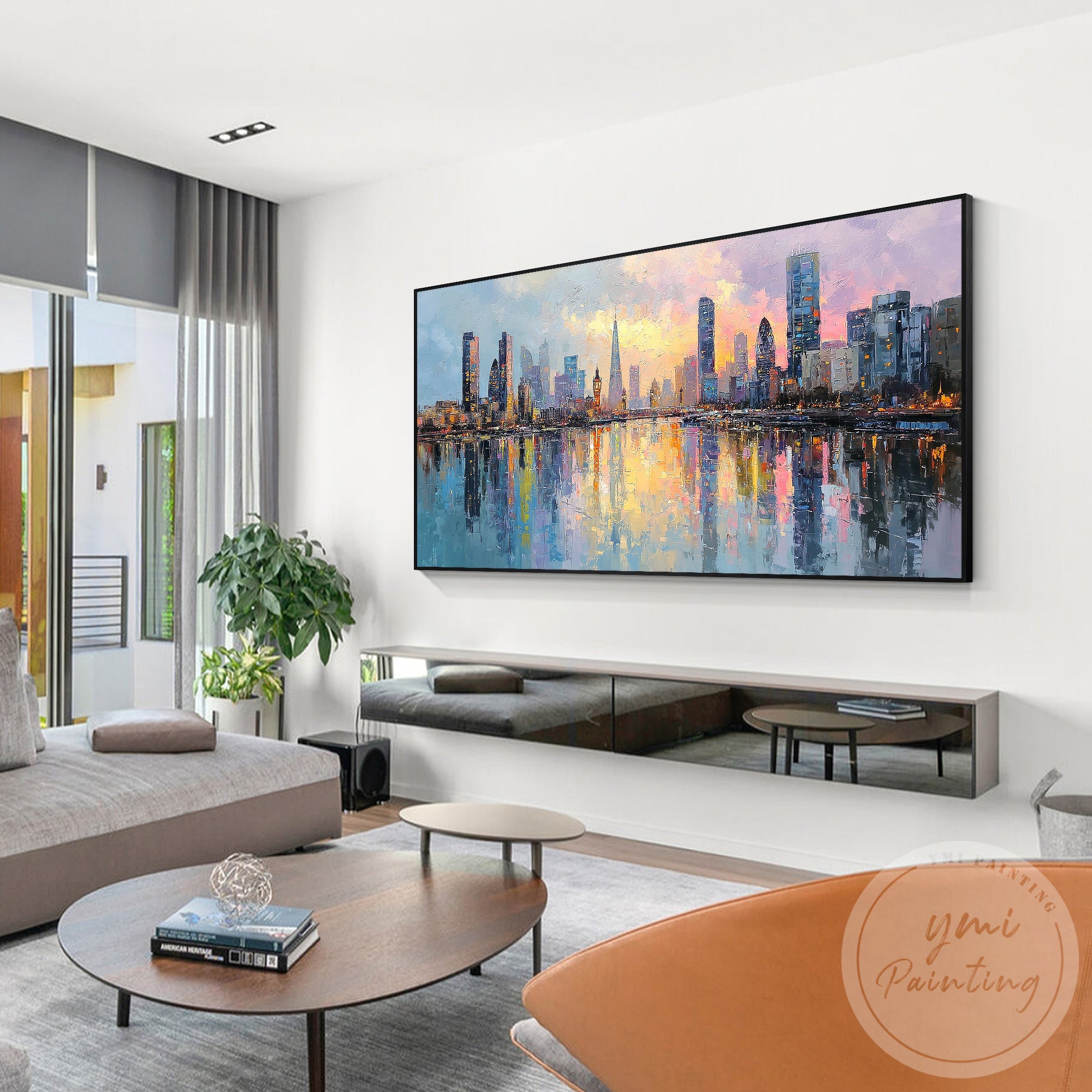 Modern London cityscape painting oversized urban wall decor