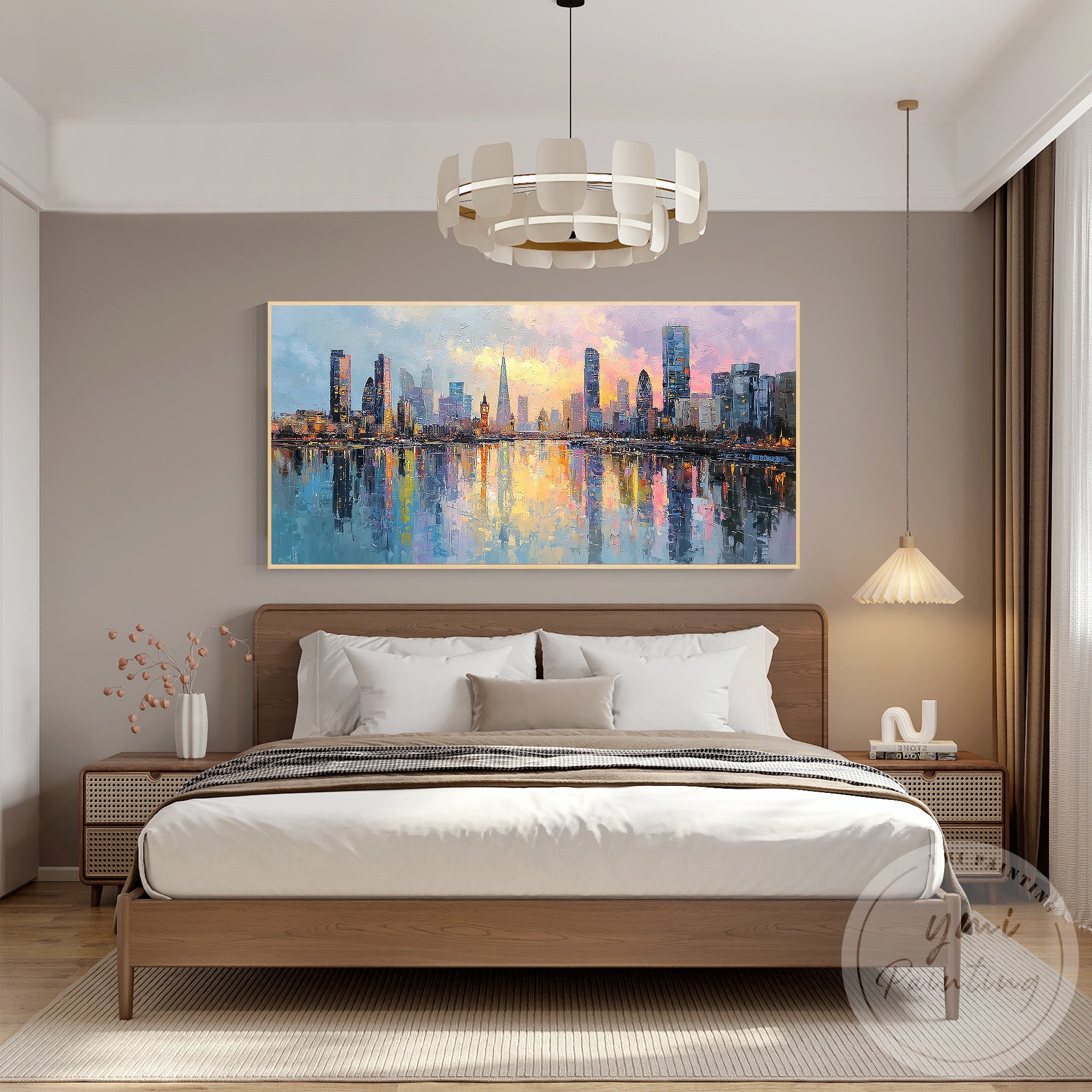 Original London skyline canvas art for living room decor