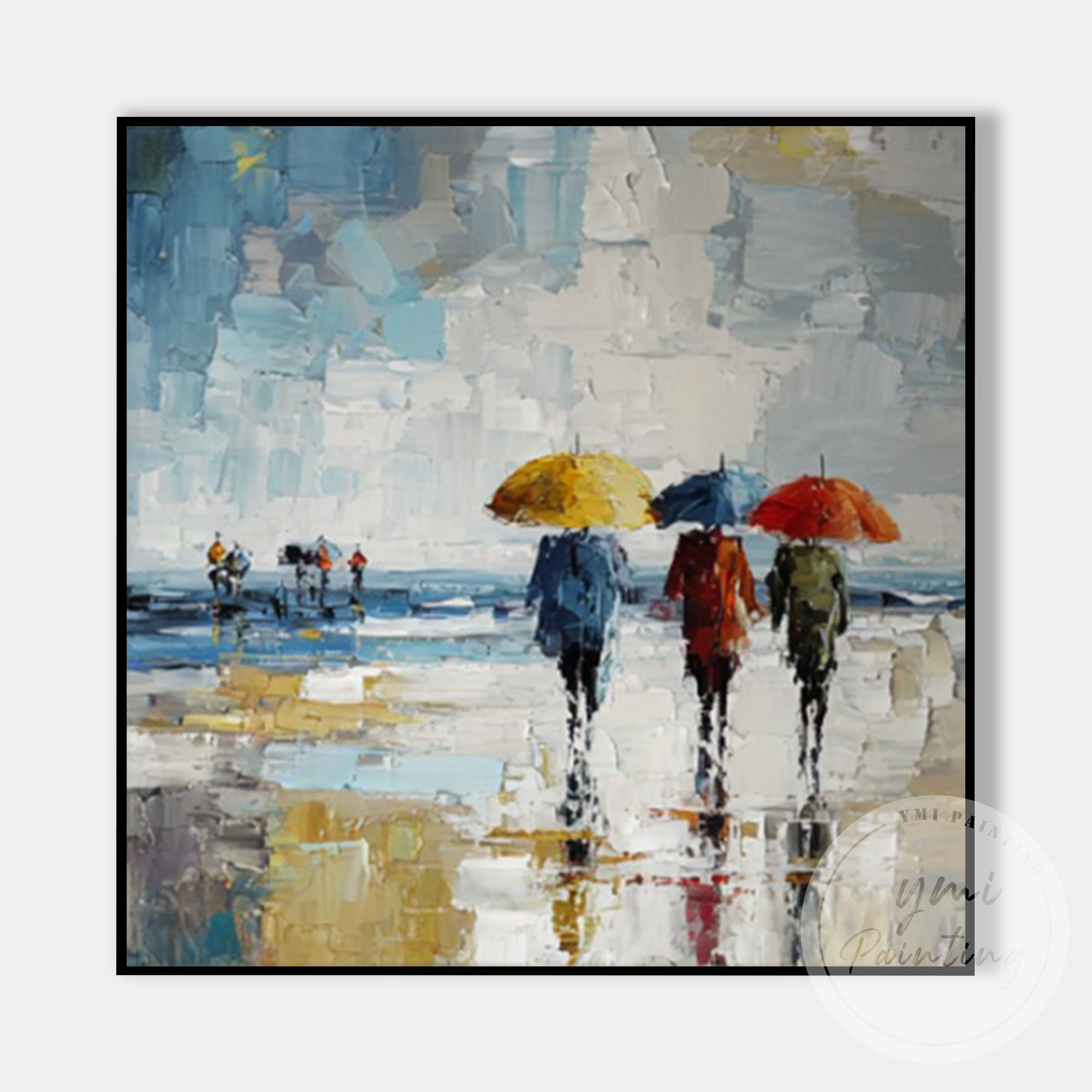 Hand painted abstract rainy city canvas for home decor