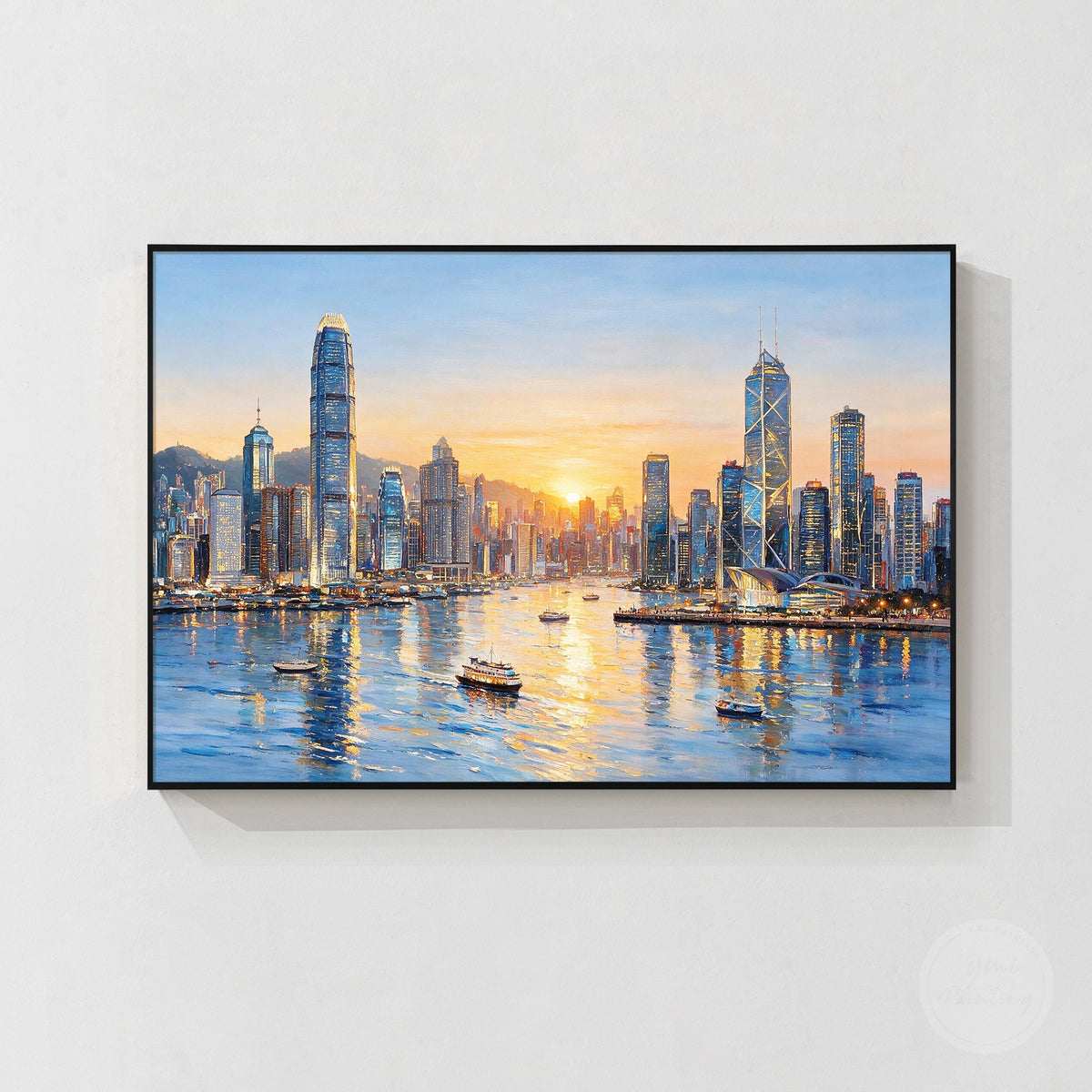 Hong Kong travel memory artwork featuring iconic skyline and Victoria Harbour scenery