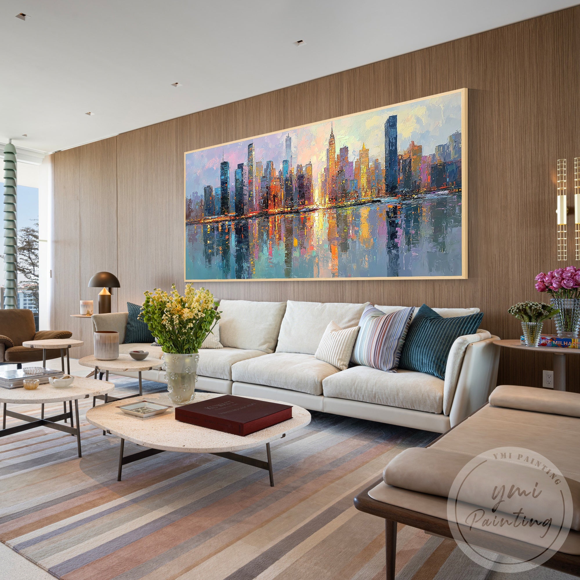 Hand painted New York skyline wall art modern urban decor