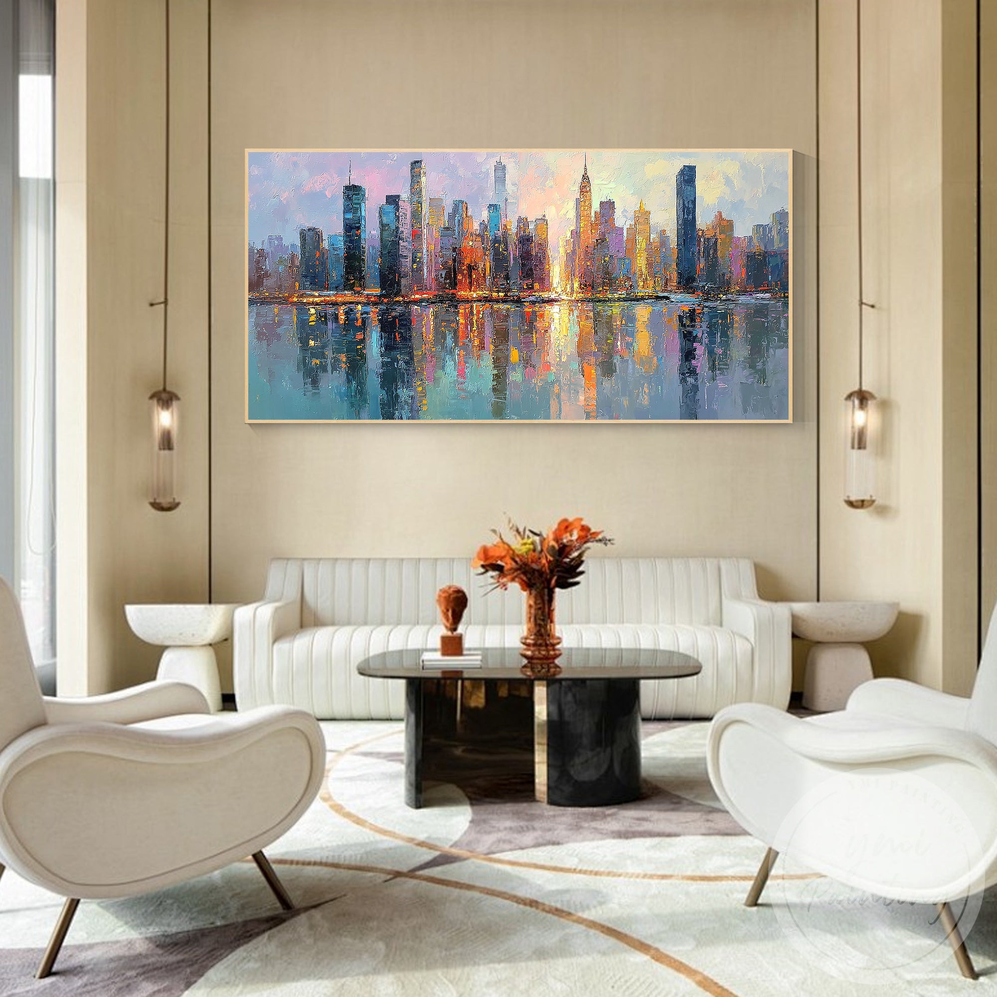 Horizontal abstract cityscape New York skyline wall decor
