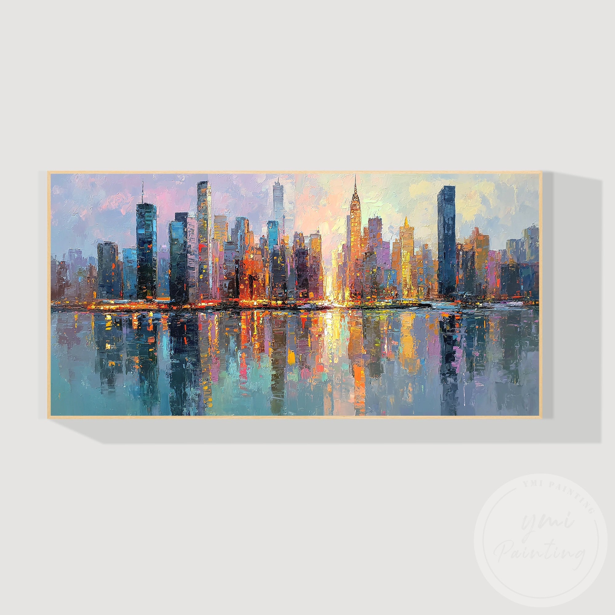 Large horizontal New York city painting abstract wall artwork