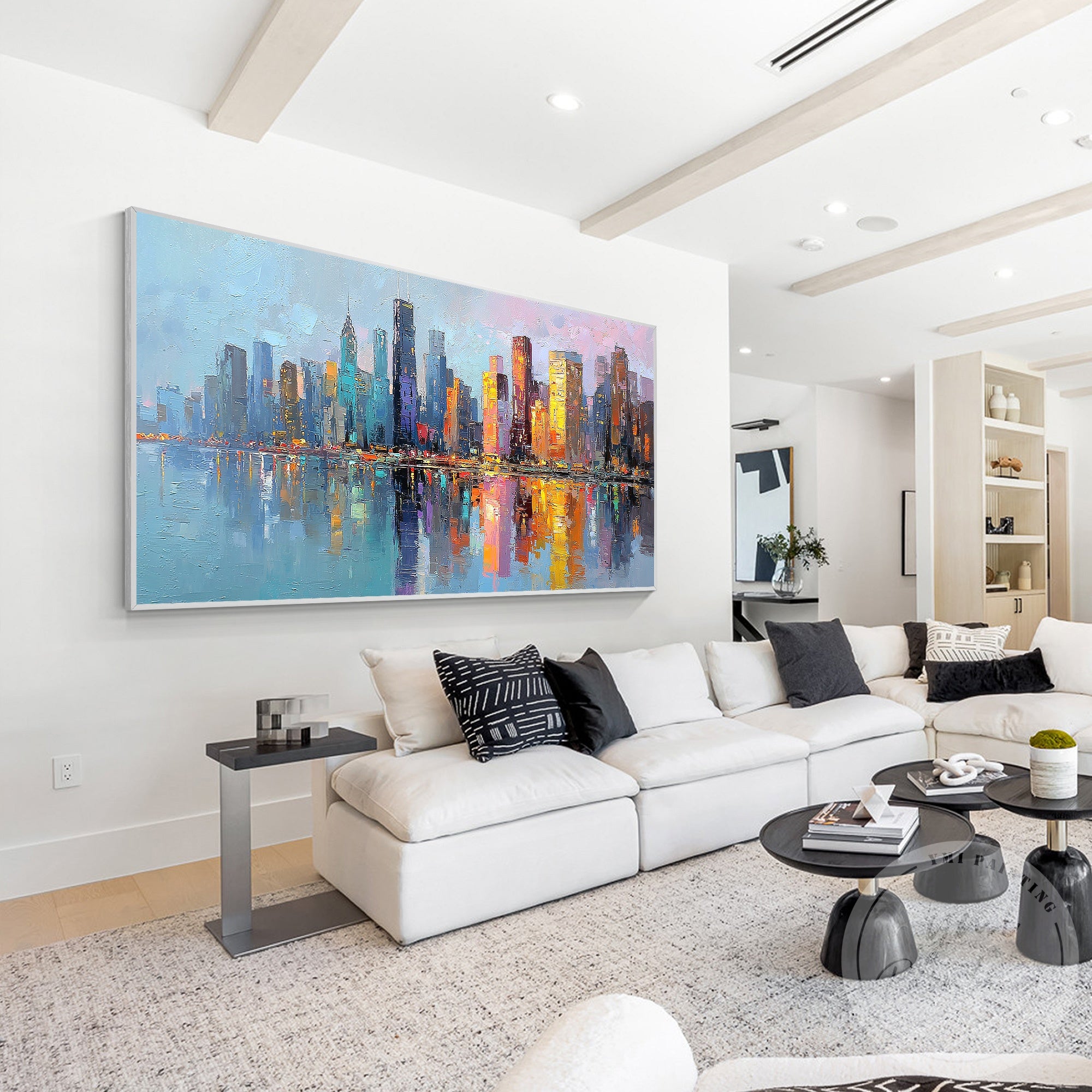 Large Chicago cityscape wall art contemporary home decor