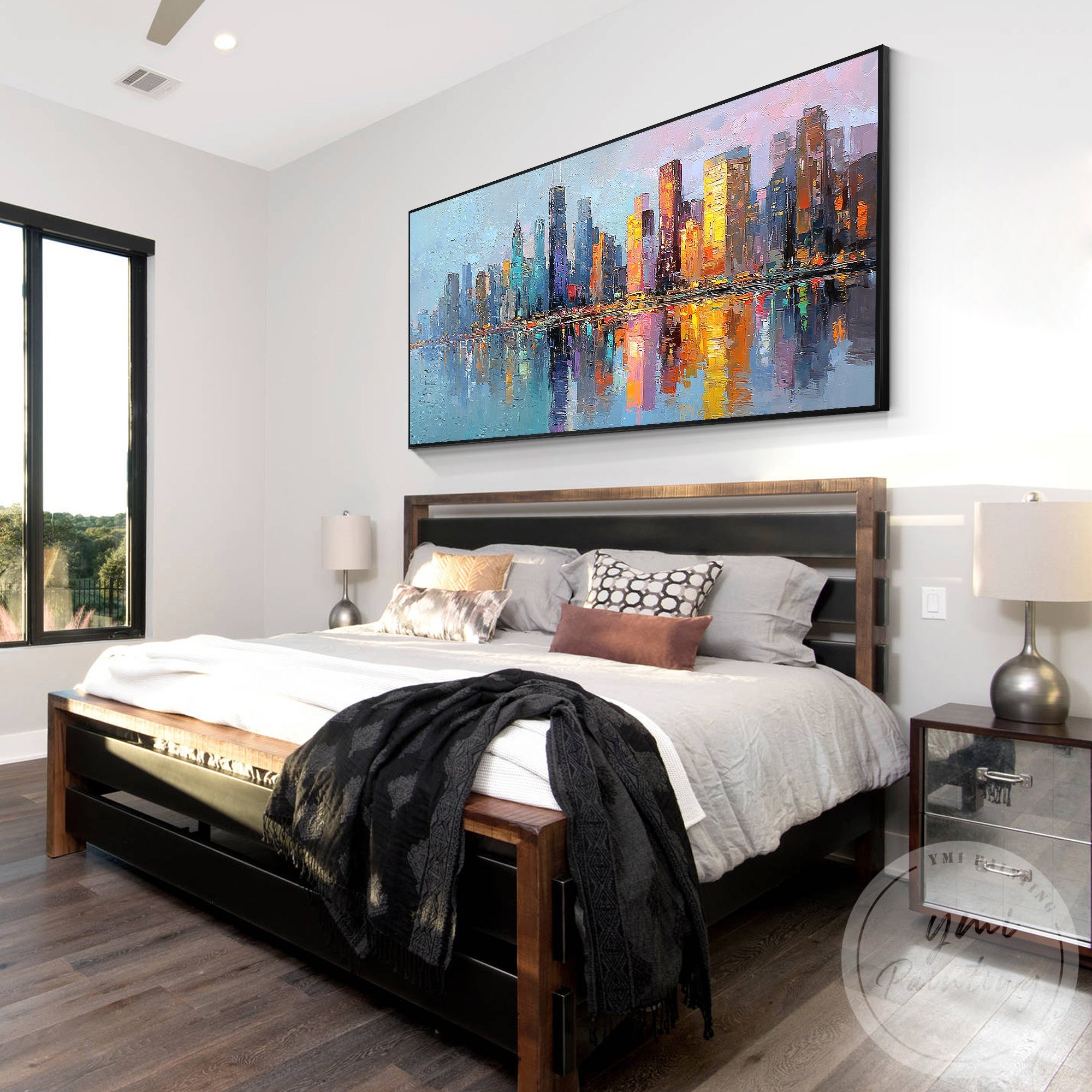 Oversized Chicago skyline canvas art for living room