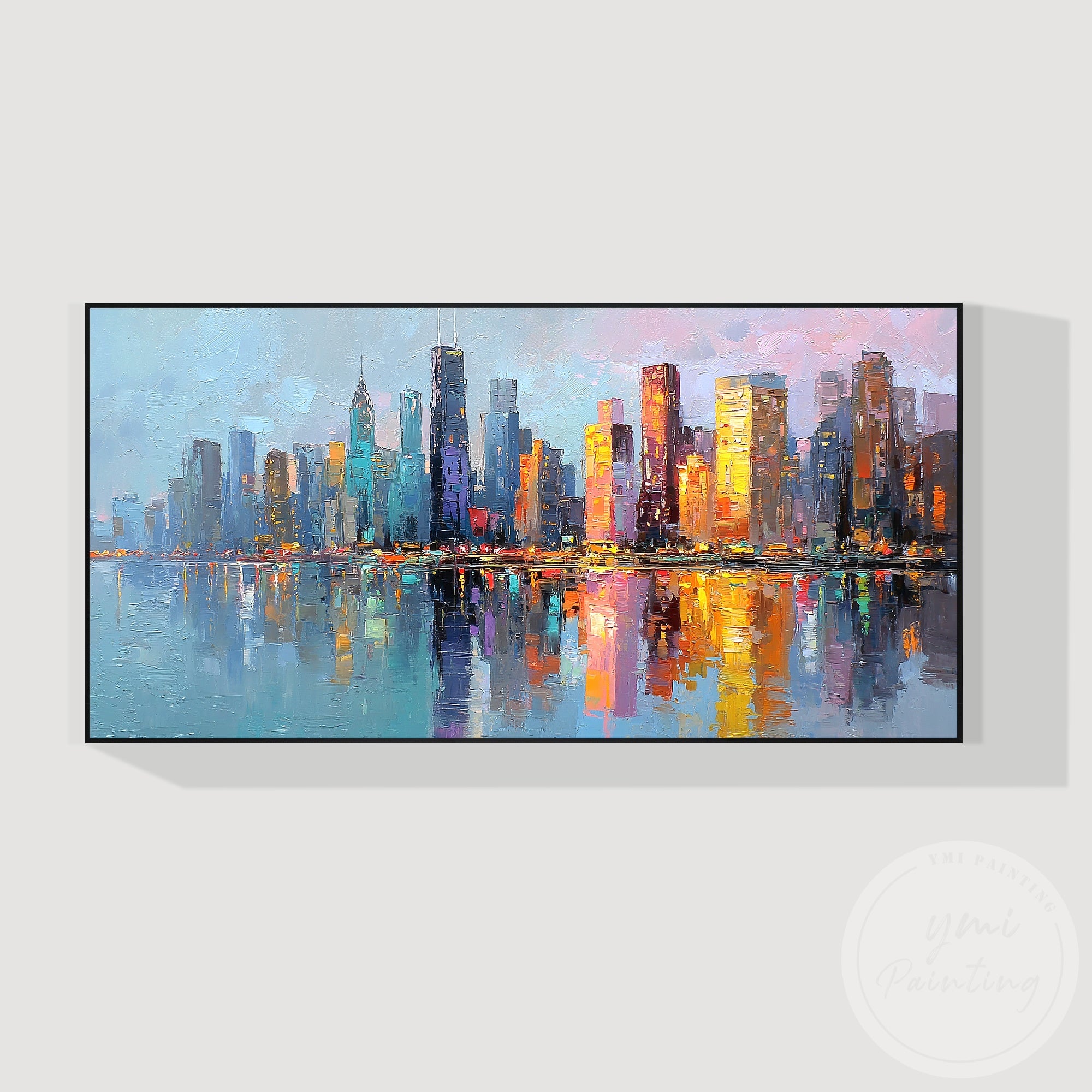 Contemporary Chicago skyline painting for office interior decor