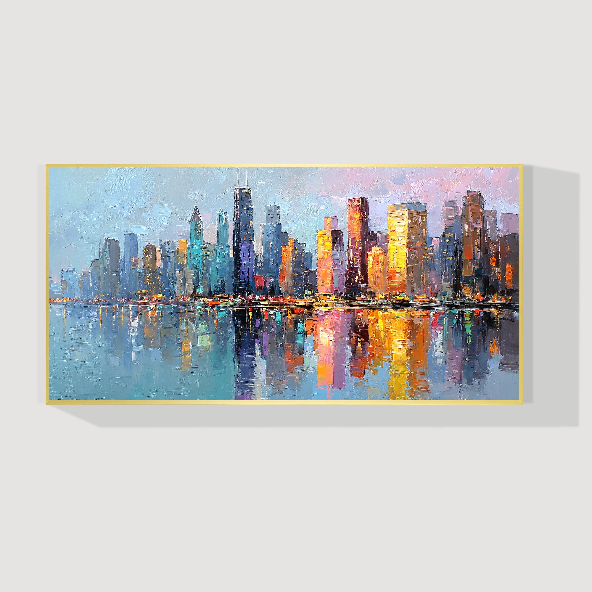 Horizontal Chicago city canvas large abstract skyline wall art