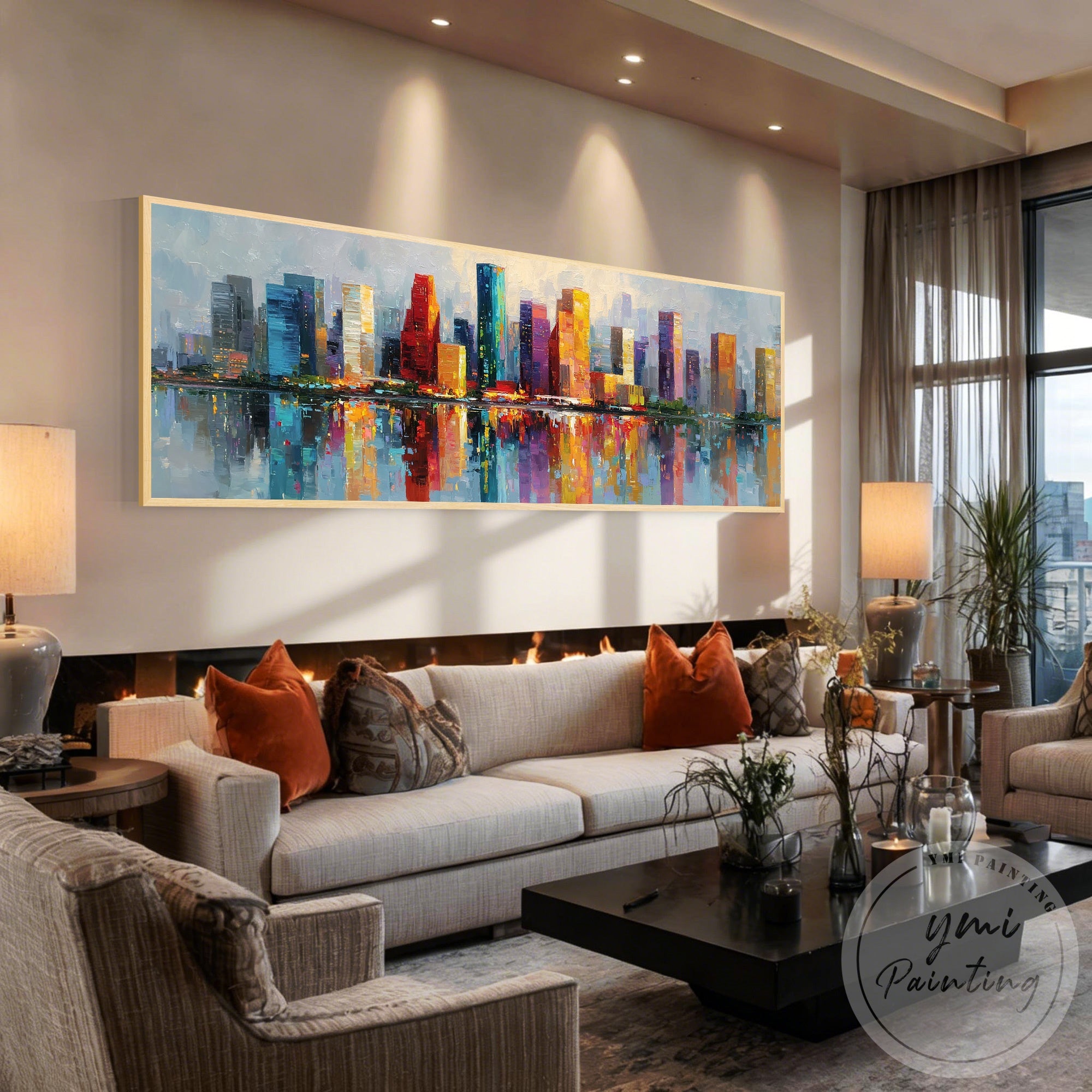 Hand painted Houston city wall art palette knife modern decor