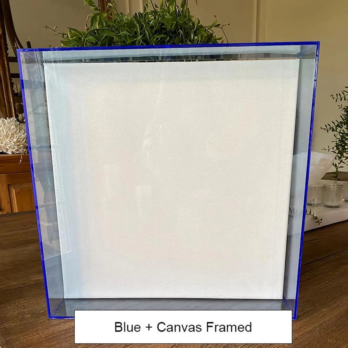 Transparent acrylic art display box with vibrant orange frame