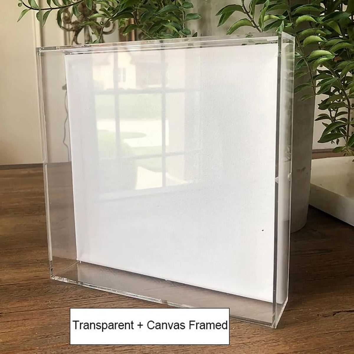 Pink acrylic shadow box with blank stretched canvas