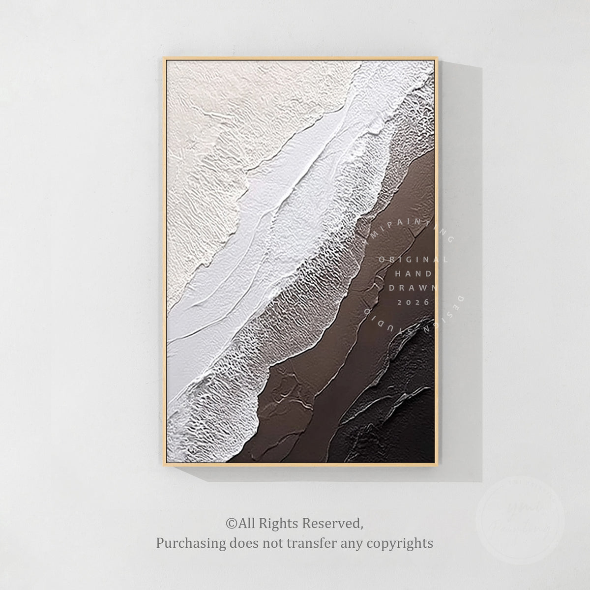 Ivory taupe abstract wall art, full view