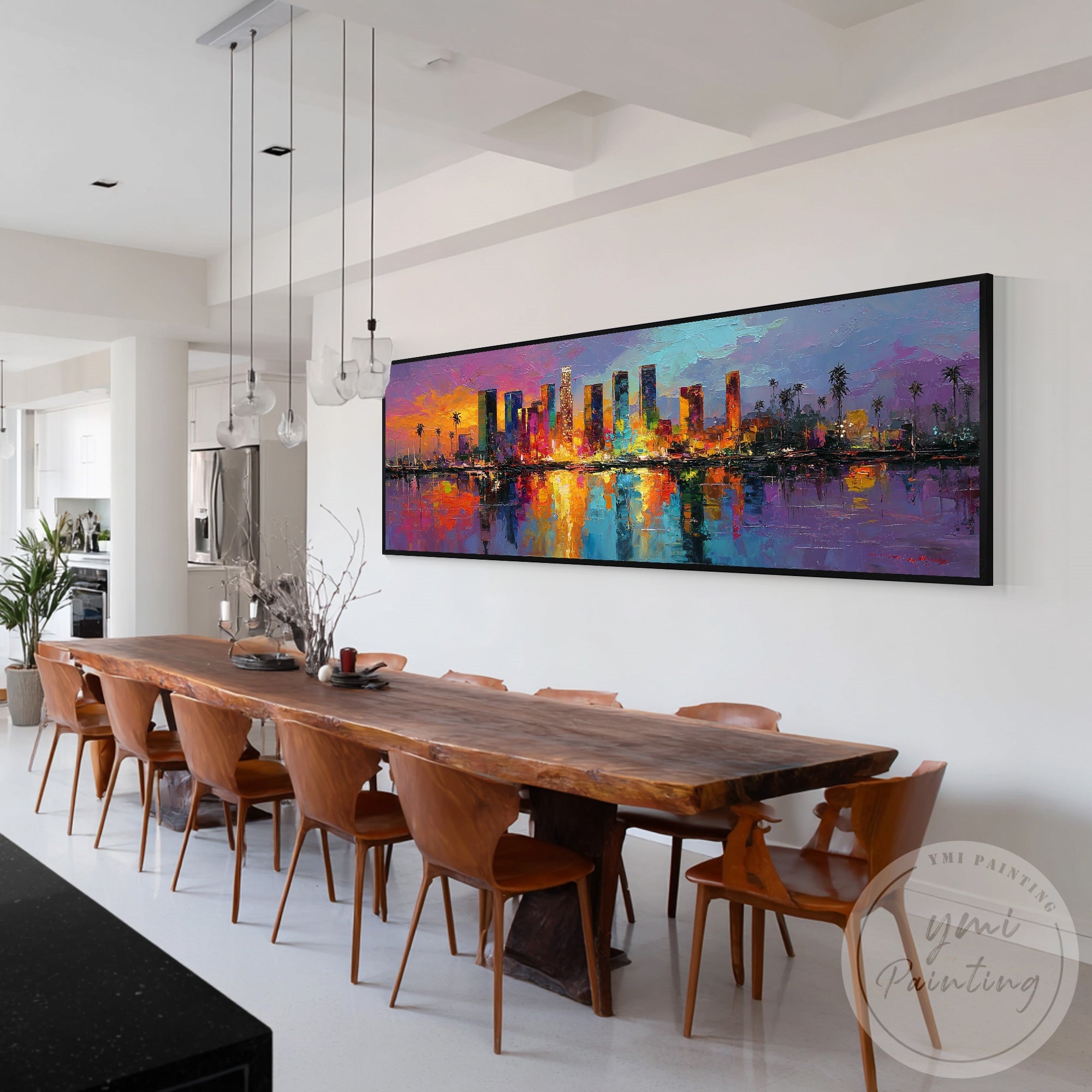 Large horizontal Los Angeles skyline wall art for home decor