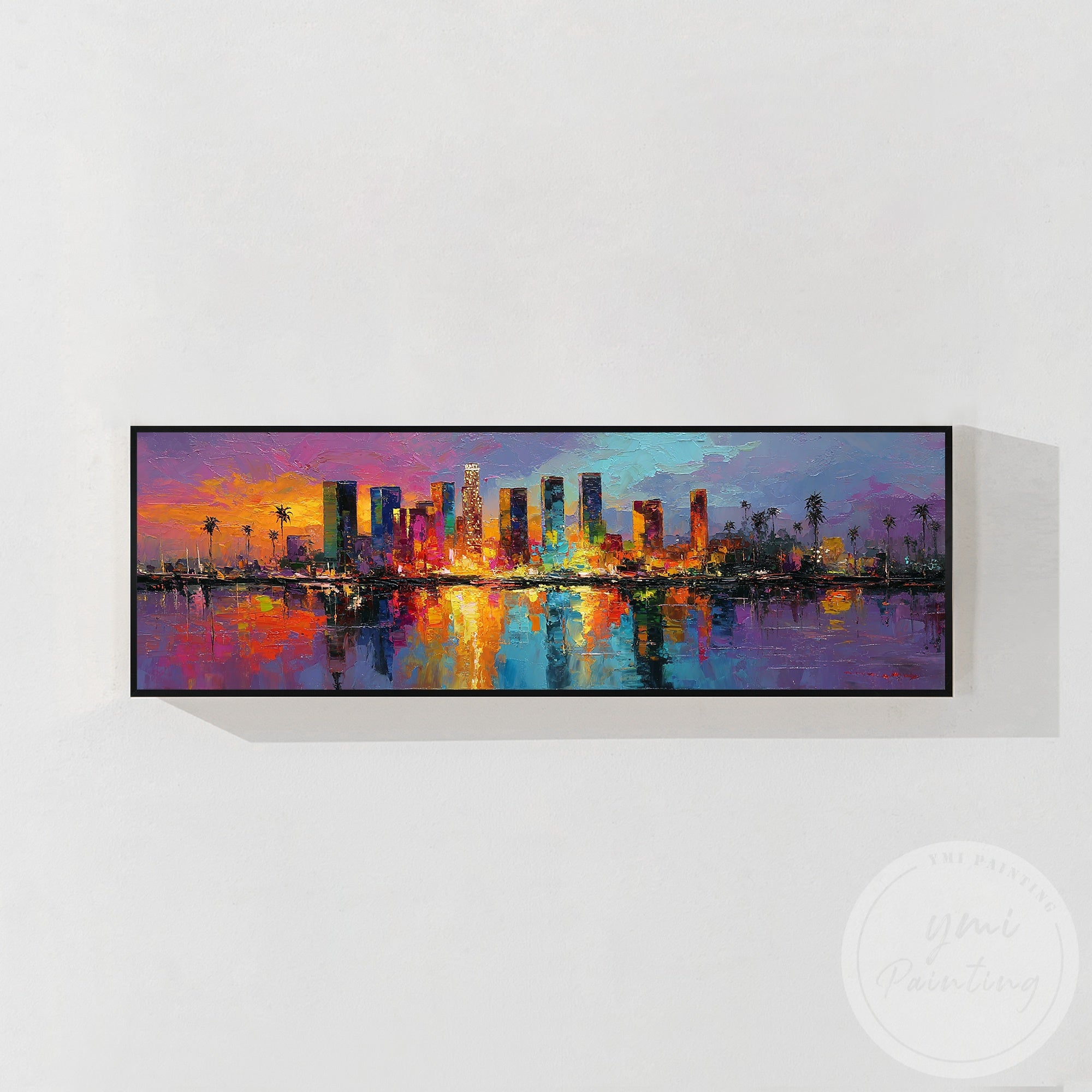 Vibrant Los Angeles city sunset painting modern interior art