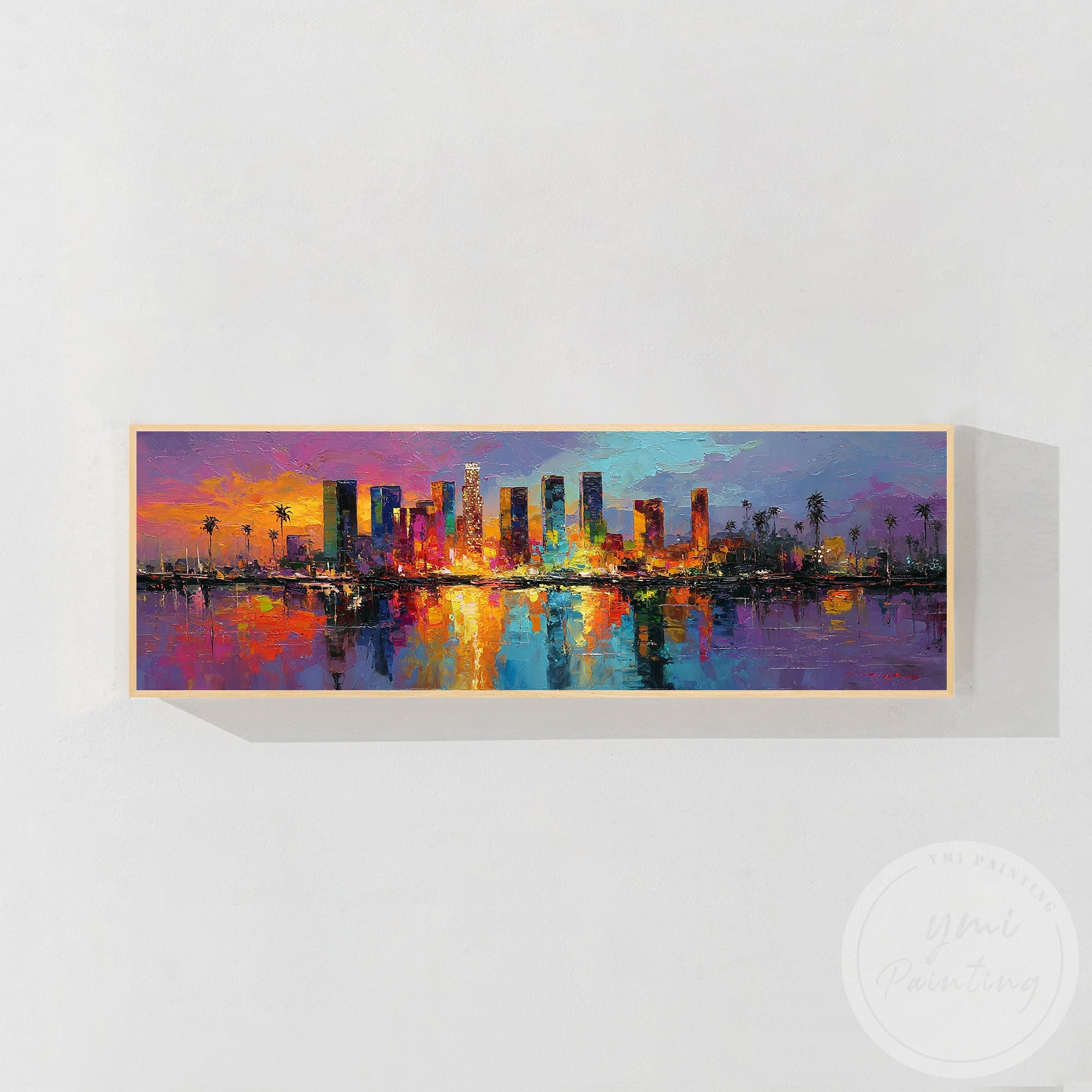 Impasto cityscape painting Los Angeles sunset modern wall art