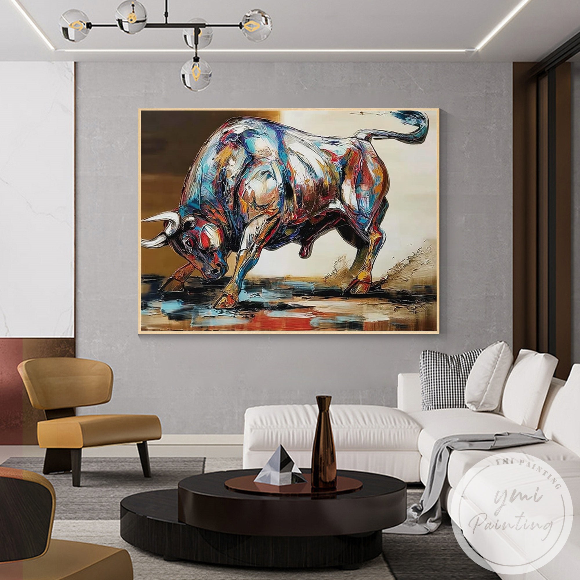 Expressionist bull wall art for contemporary interior design