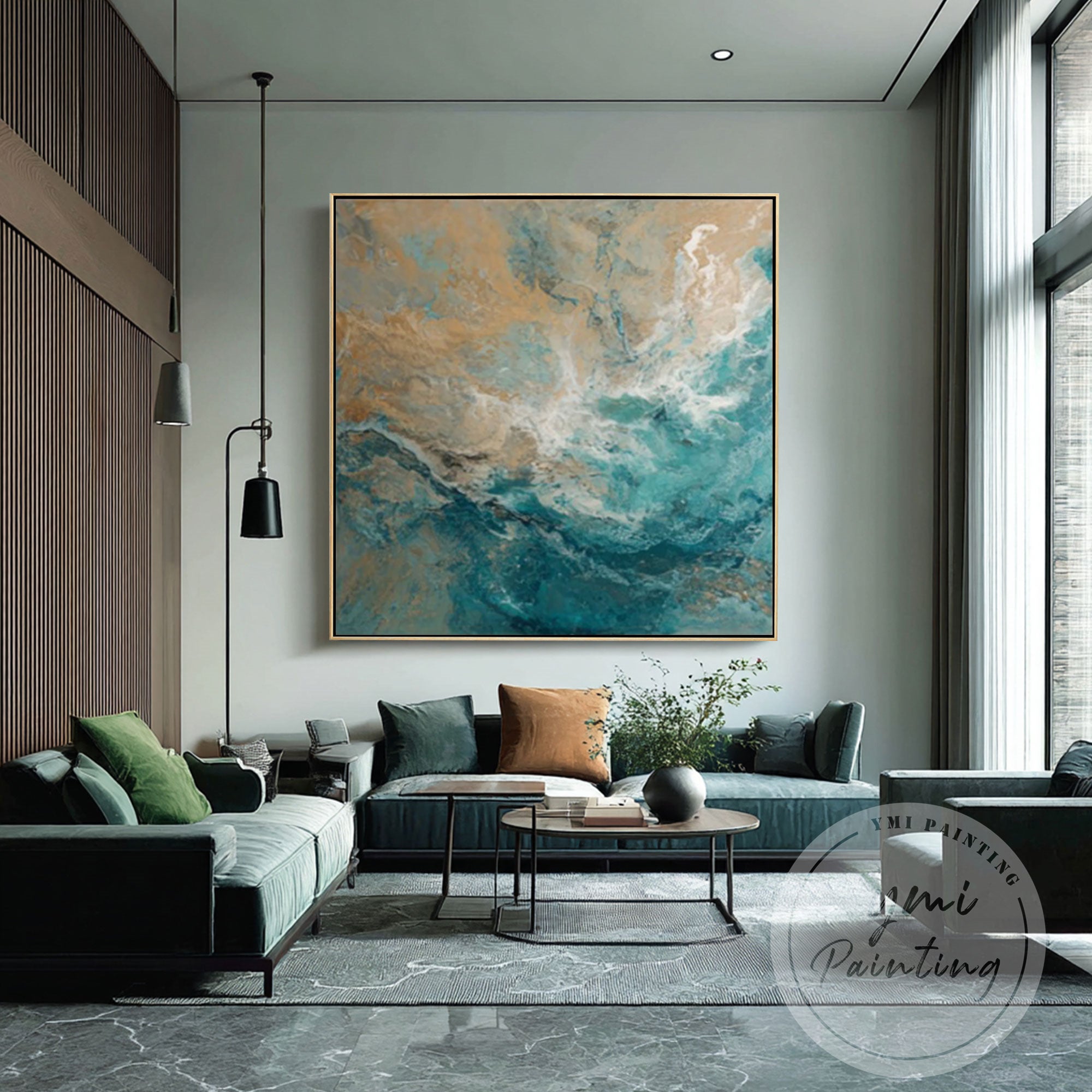 Large textured ocean inspired wall art for living room decor