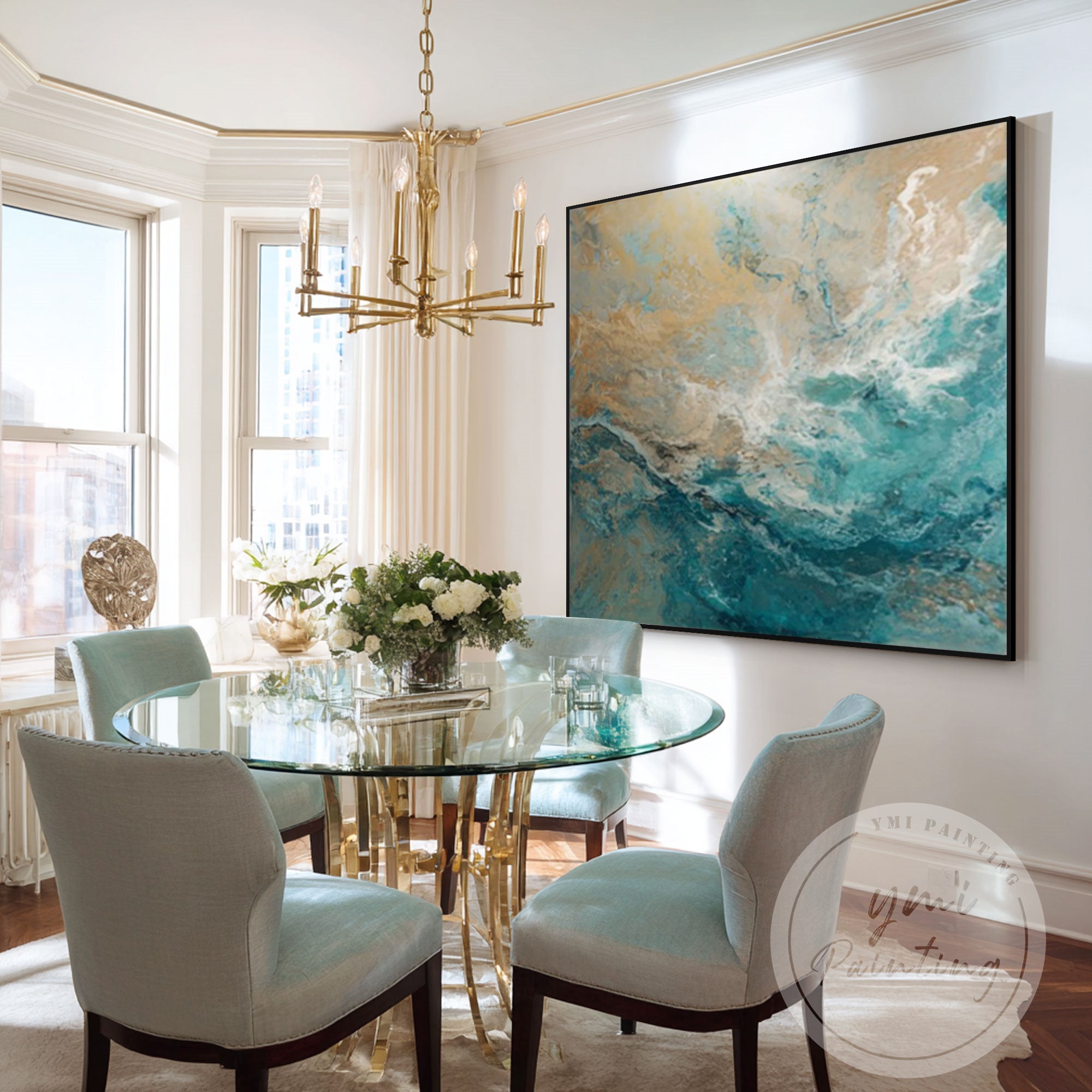 Contemporary ocean wave wall art for beach style home decor