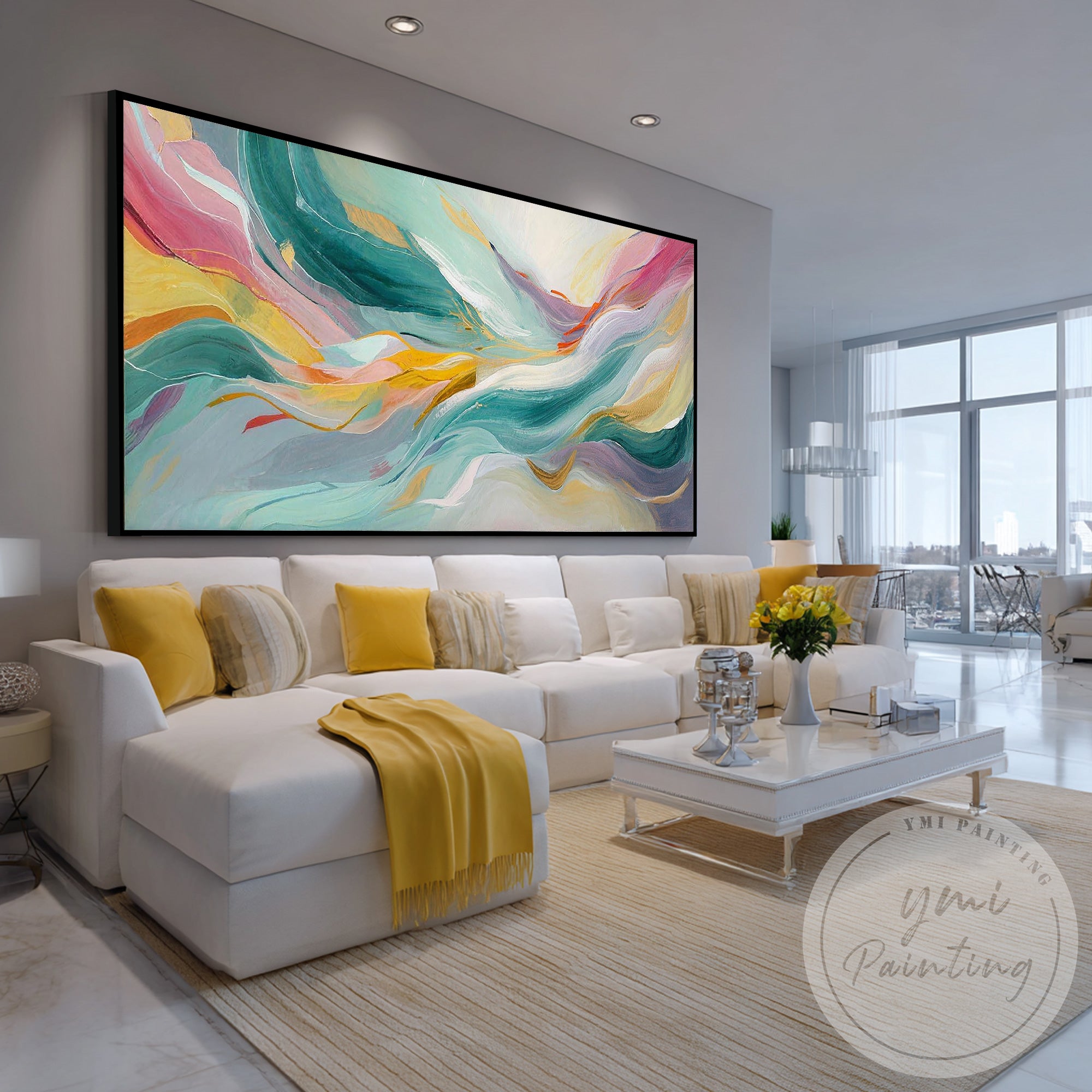 Abstract fluid wave artwork for living room decor