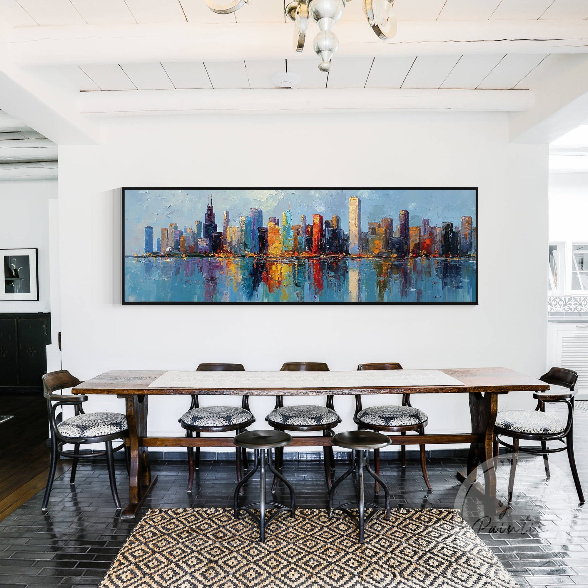 Modern Chicago skyline canvas for living room wall decor