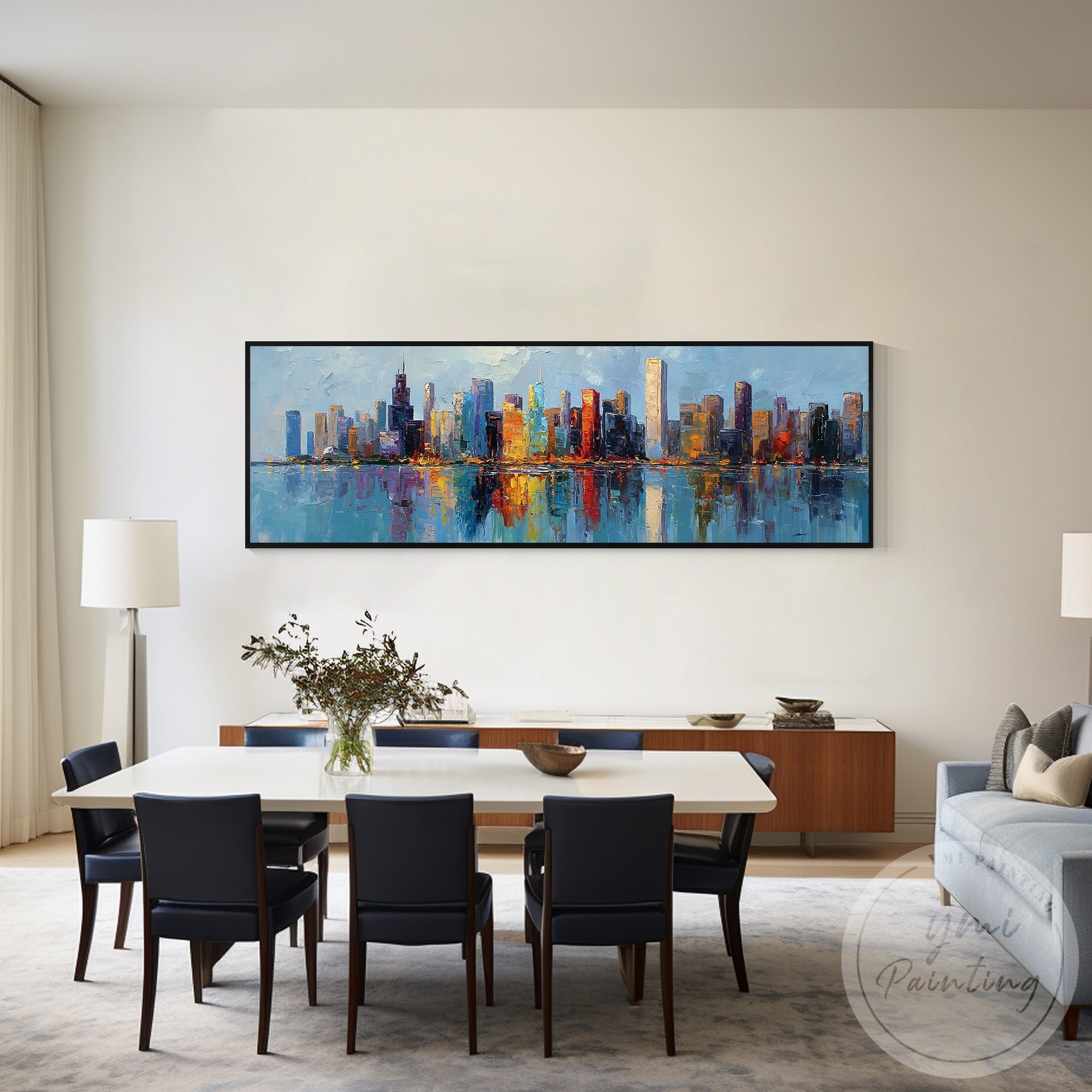 大型シカゴスカイラインキャンバスアート – パノラマ都市景観絵画