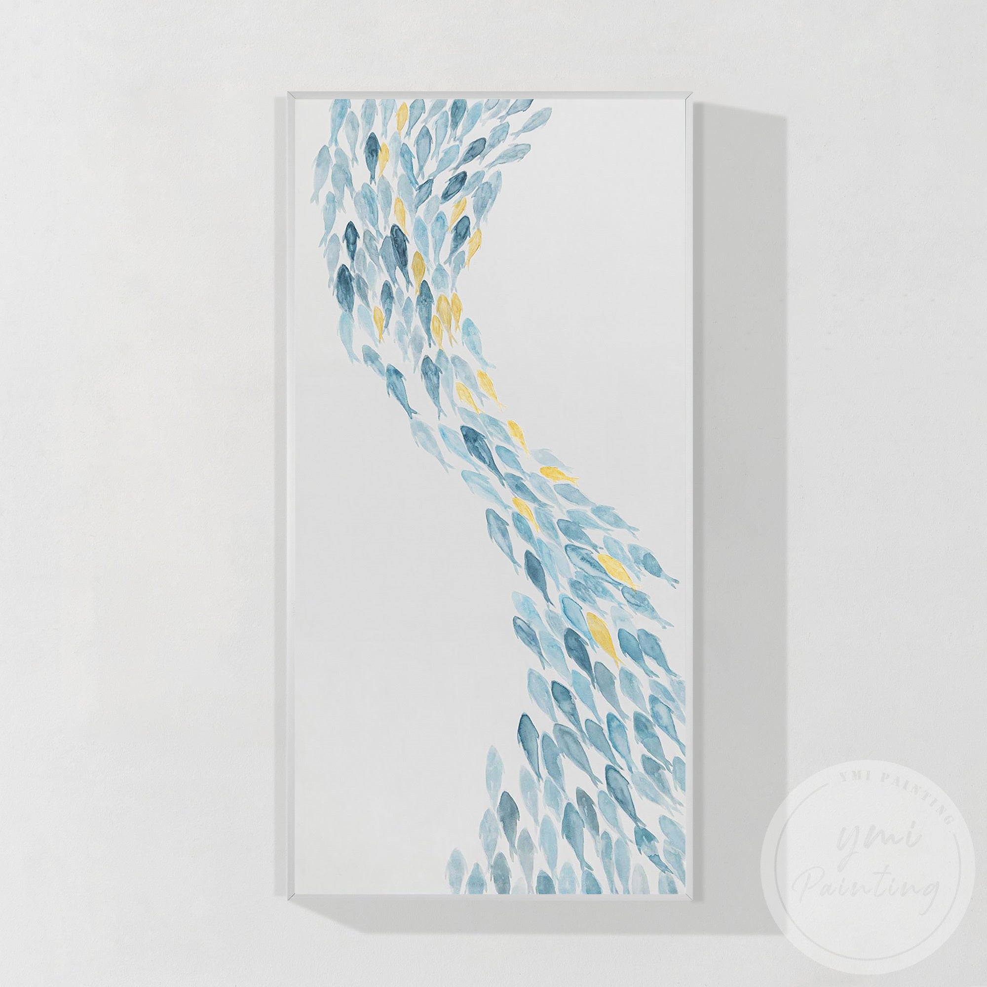 Original light blue fish canvas art modern coastal decoration