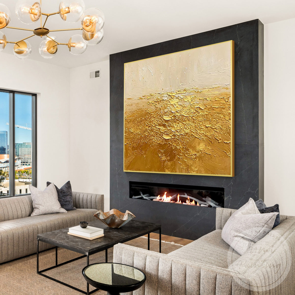Large neutral abstract canvas wall art for modern home
