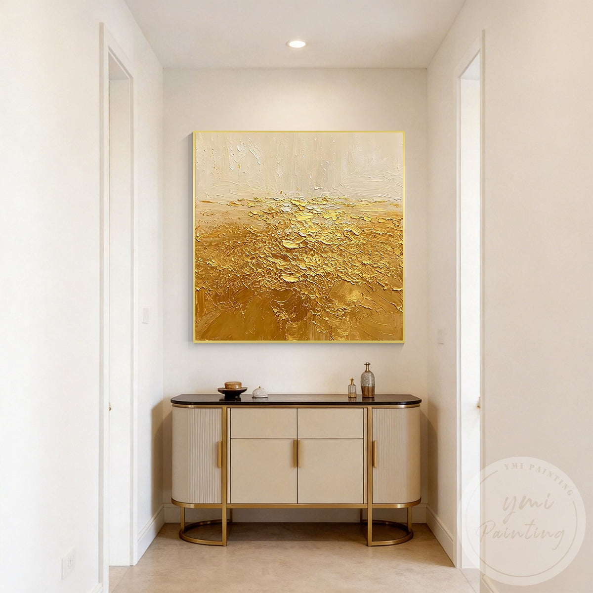 Organic earth tone abstract painting with gold accents