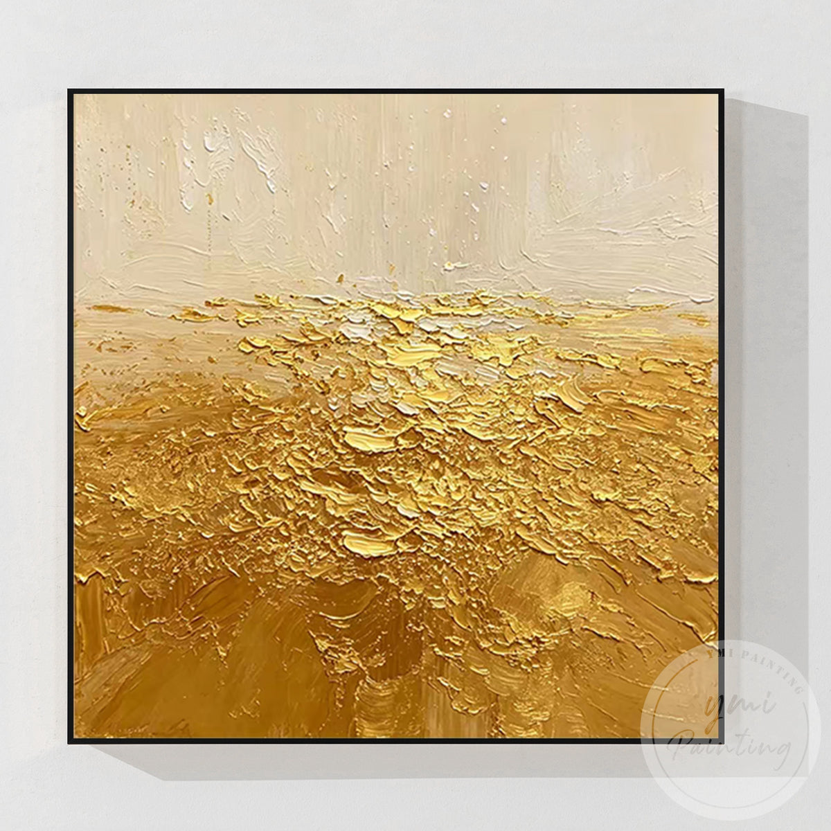 Textured gold abstract wall decor in neutral tones
