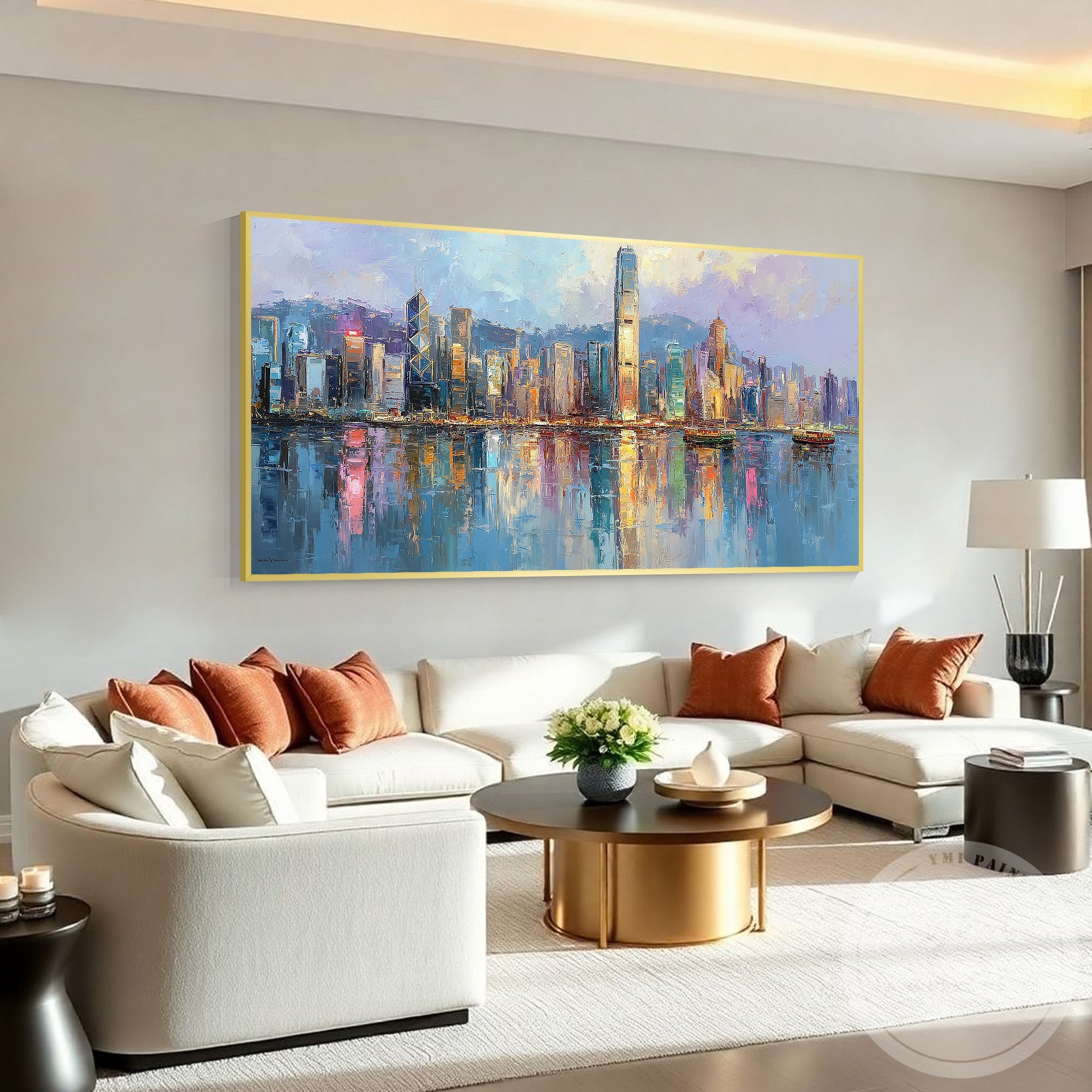 Contemporary Hong Kong skyline wall decor for living room