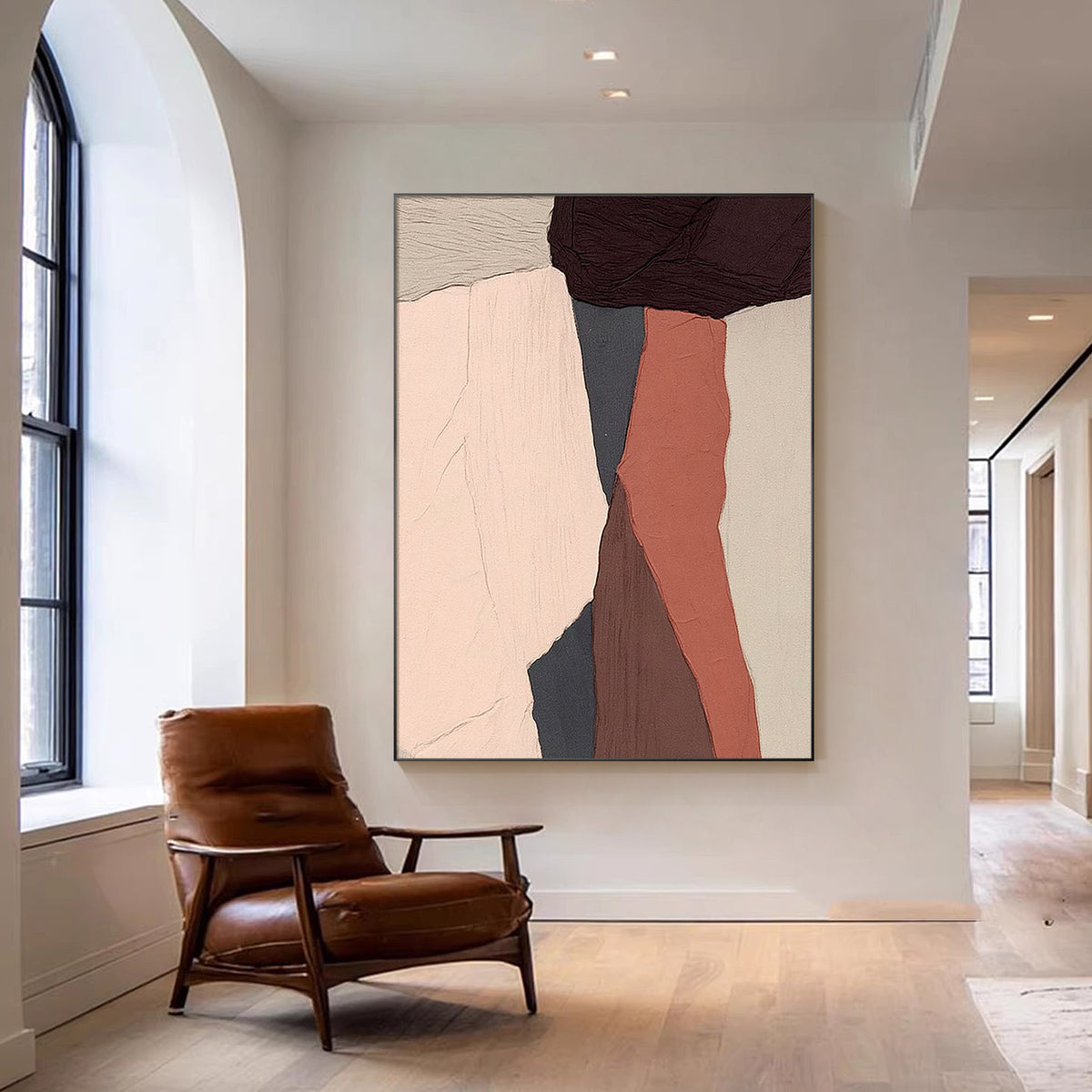 Large vertical abstract wall art, canvas detail