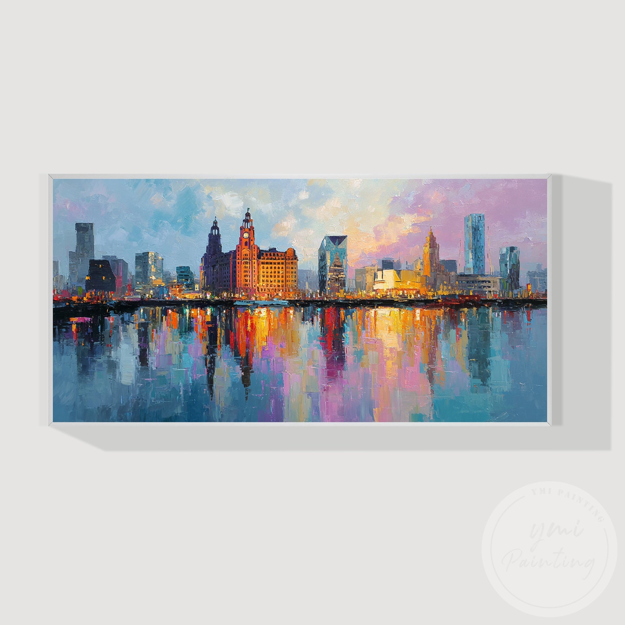 Vibrant Liverpool waterfront city painting wall decoration art