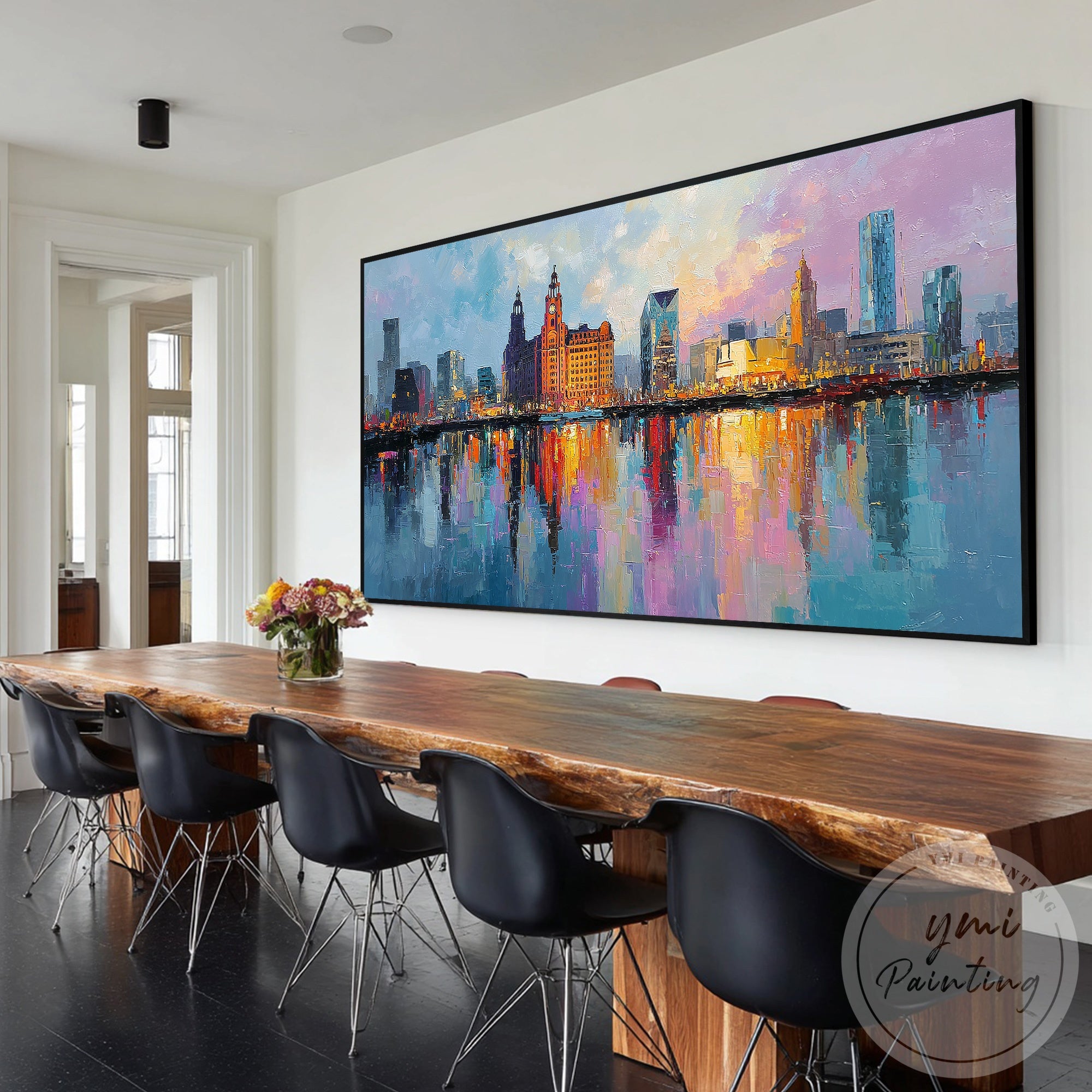 Waterfront cityscape painting Liverpool harbor modern canvas art