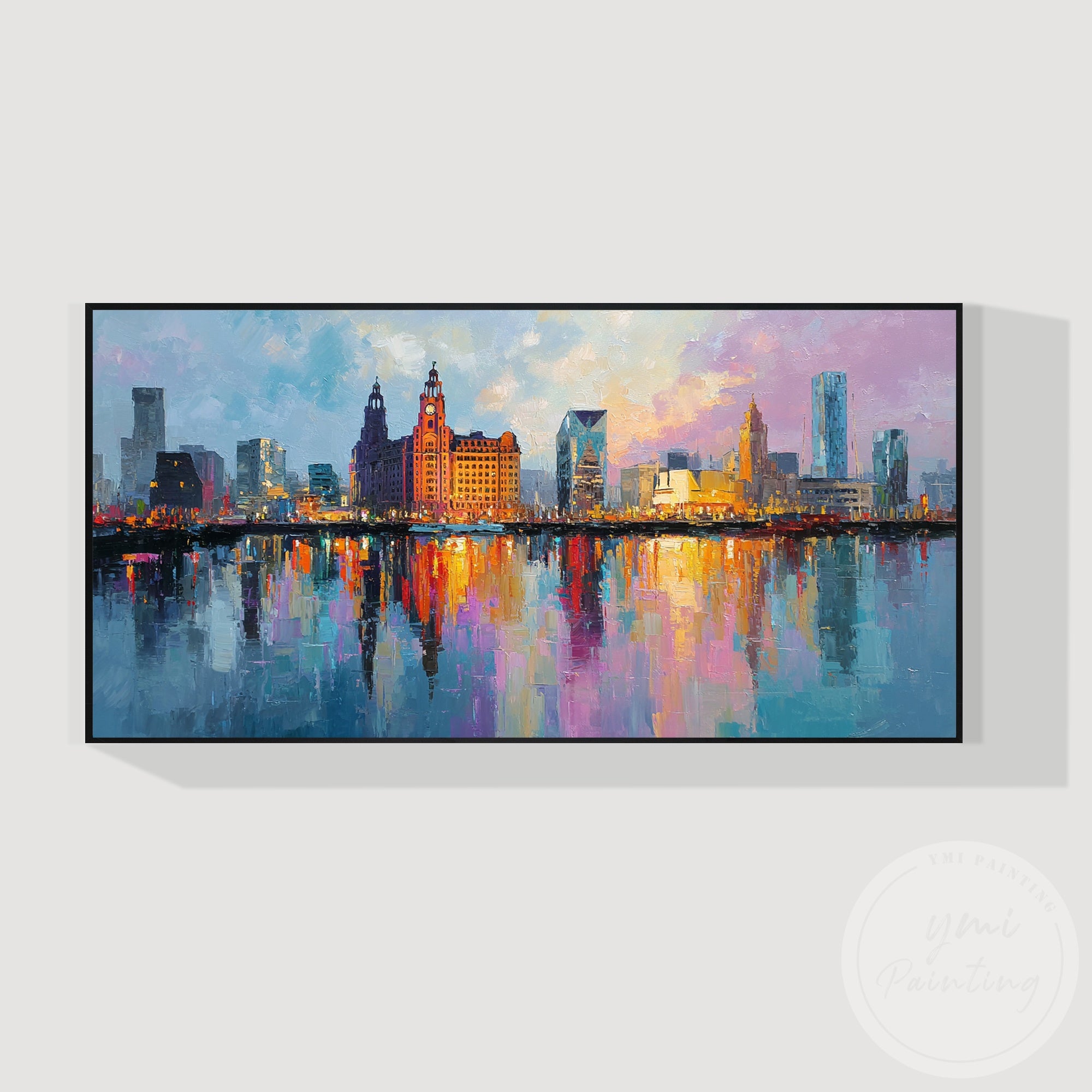 Contemporary Liverpool cityscape painting colorful urban design