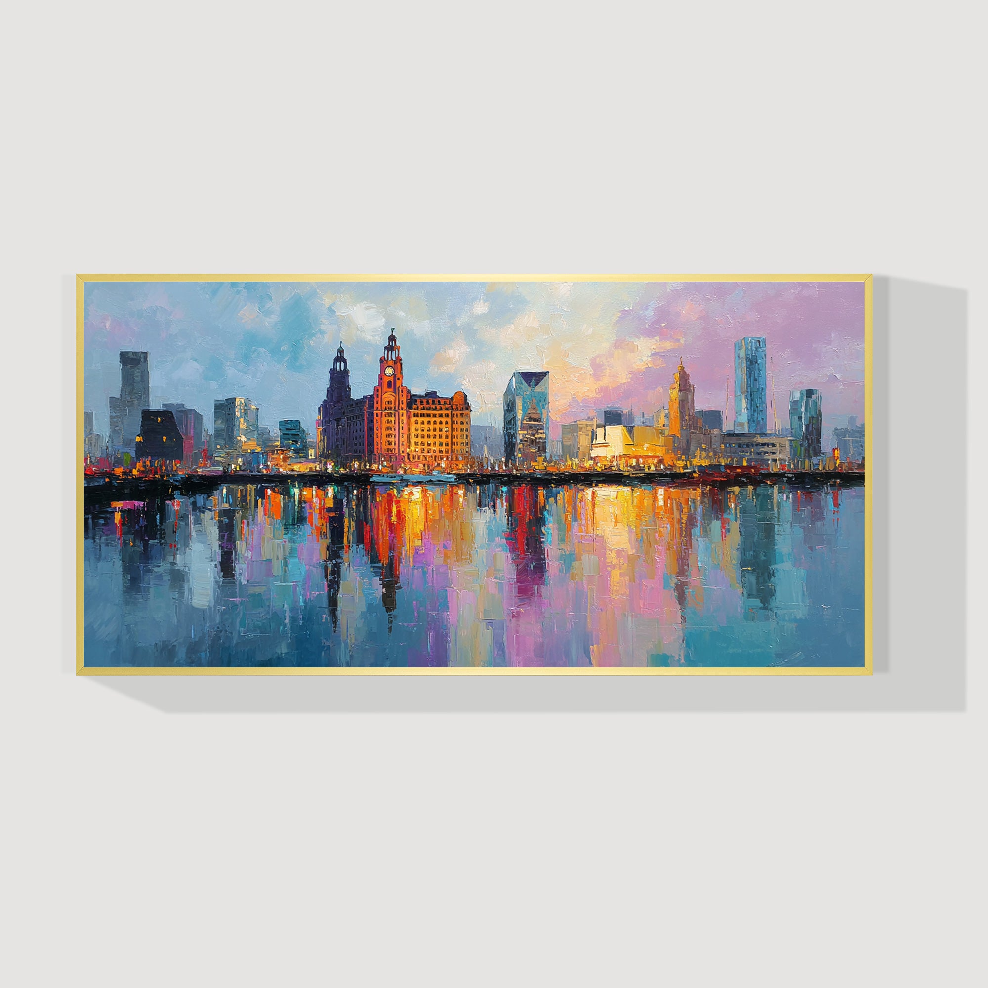 Liverpool skyline canvas art colorful waterfront cityscape painting